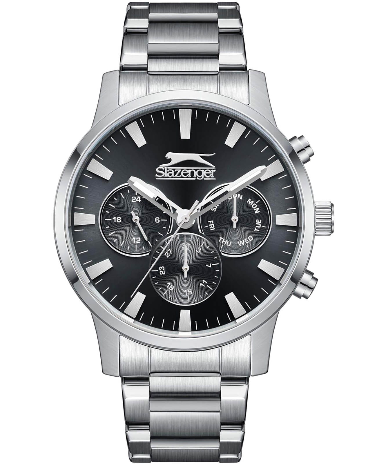 Slazenger Slazenger SL.09.2356.2.03  SL.09.2356.2.03 кварцевые мужские часы черный циферблат, браслет нержавеющая сталь — вид спереди