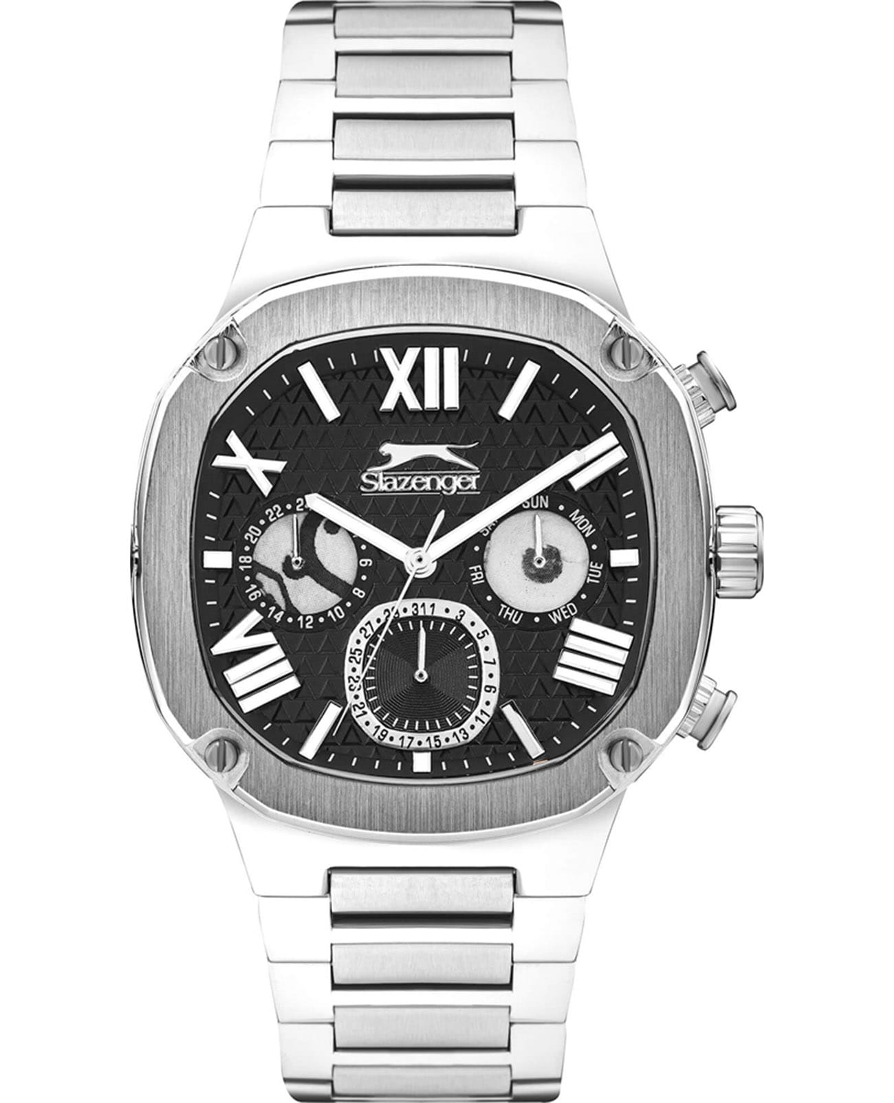 Slazenger Slazenger SL.09.2320.2.01  SL.09.2320.2.01 кварцевые мужские часы черный циферблат, браслет суперметалл — вид спереди