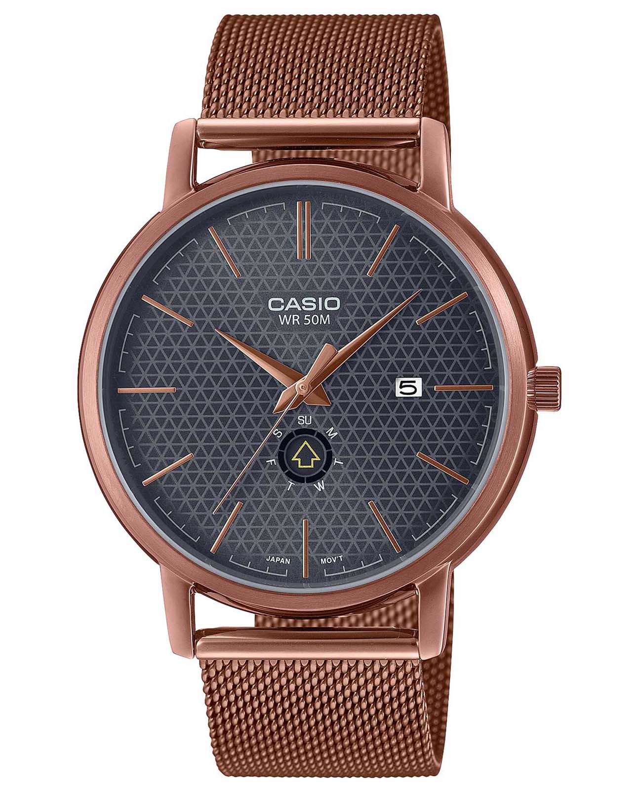 Casio Casio Collection MTP-B125MR-8A  MTP-B125MR-8A кварцевые мужские часы черный циферблат, браслет сталь с ip покрытием — вид спереди