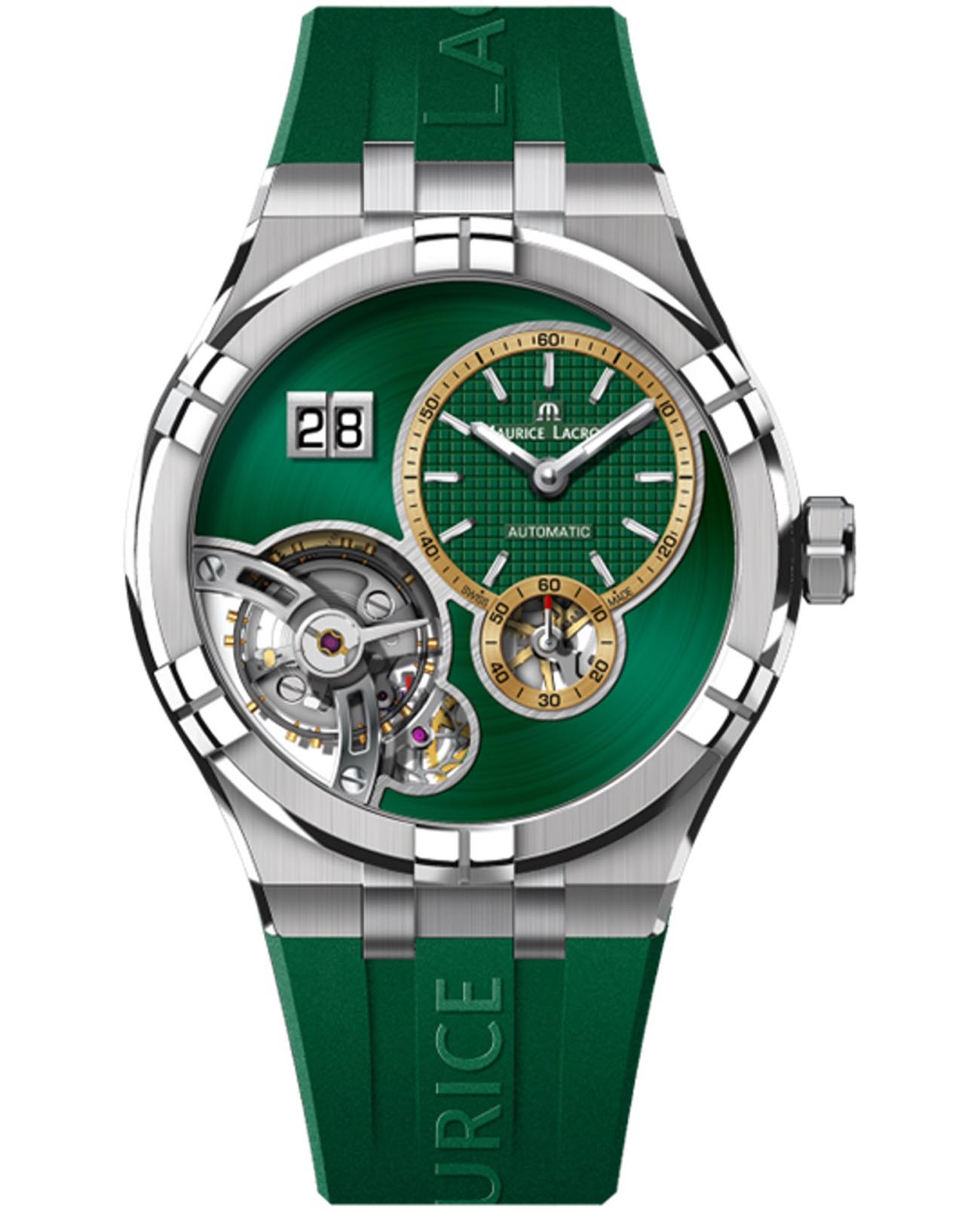 Maurice Lacroix Maurice Lacroix Aikon Tide AI6118-SS00B-630-5  AI6118-SS00B-630-5 механические мужские часы зеленый циферблат, браслет силикон — вид спереди