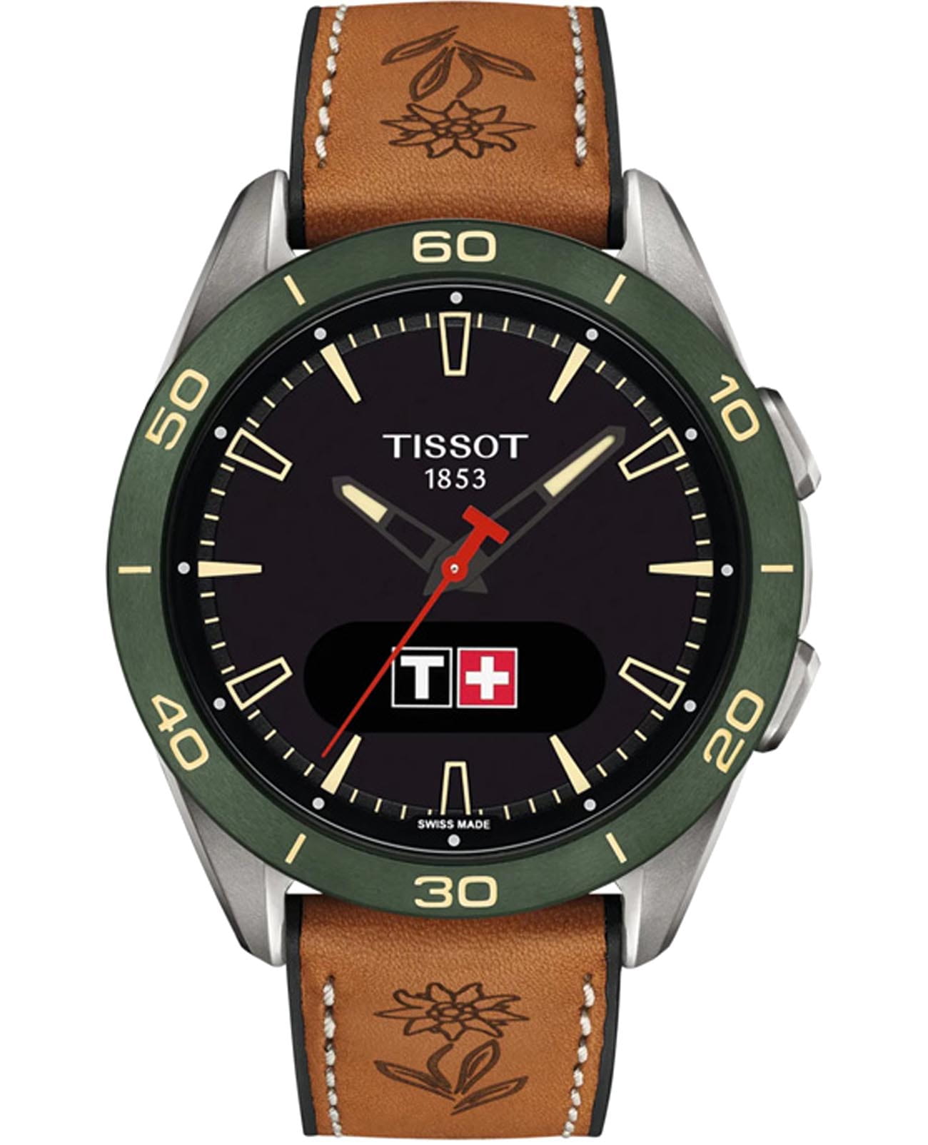 Tissot Tissot T-Touch Connect Sport ESAF T153.420.47.051.07 T Touch T1534204705107 кварцевые мужские часы черный циферблат, браслет кожаный — вид спереди