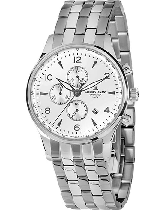 Jacques Lemans Jacques Lemans Classic 1-1844ZF  1-1844ZF кварцевые мужские часы белый циферблат, браслет нержавеющая сталь — вид спереди
