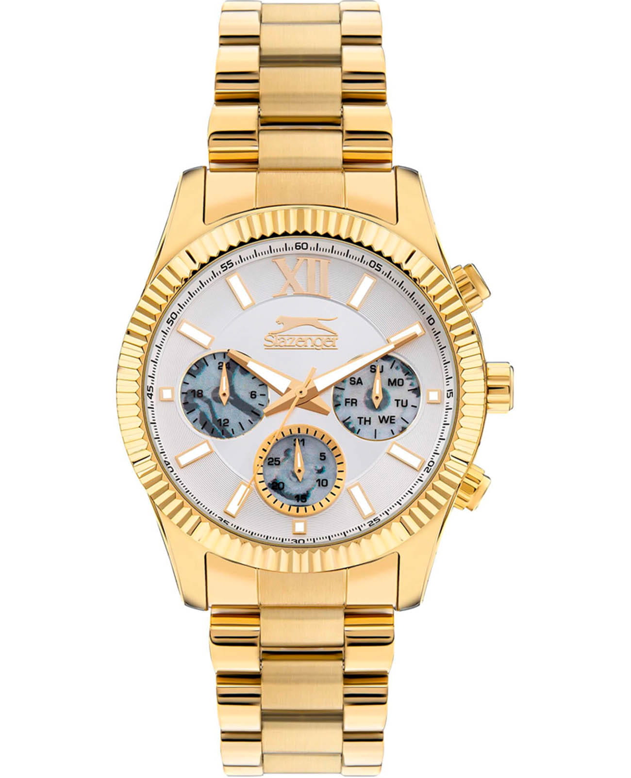 Slazenger Slazenger SL.09.2316.2.05  SL.09.2316.2.05 кварцевые мужские часы белый циферблат, браслет суперметалл с ip покрытием — вид спереди