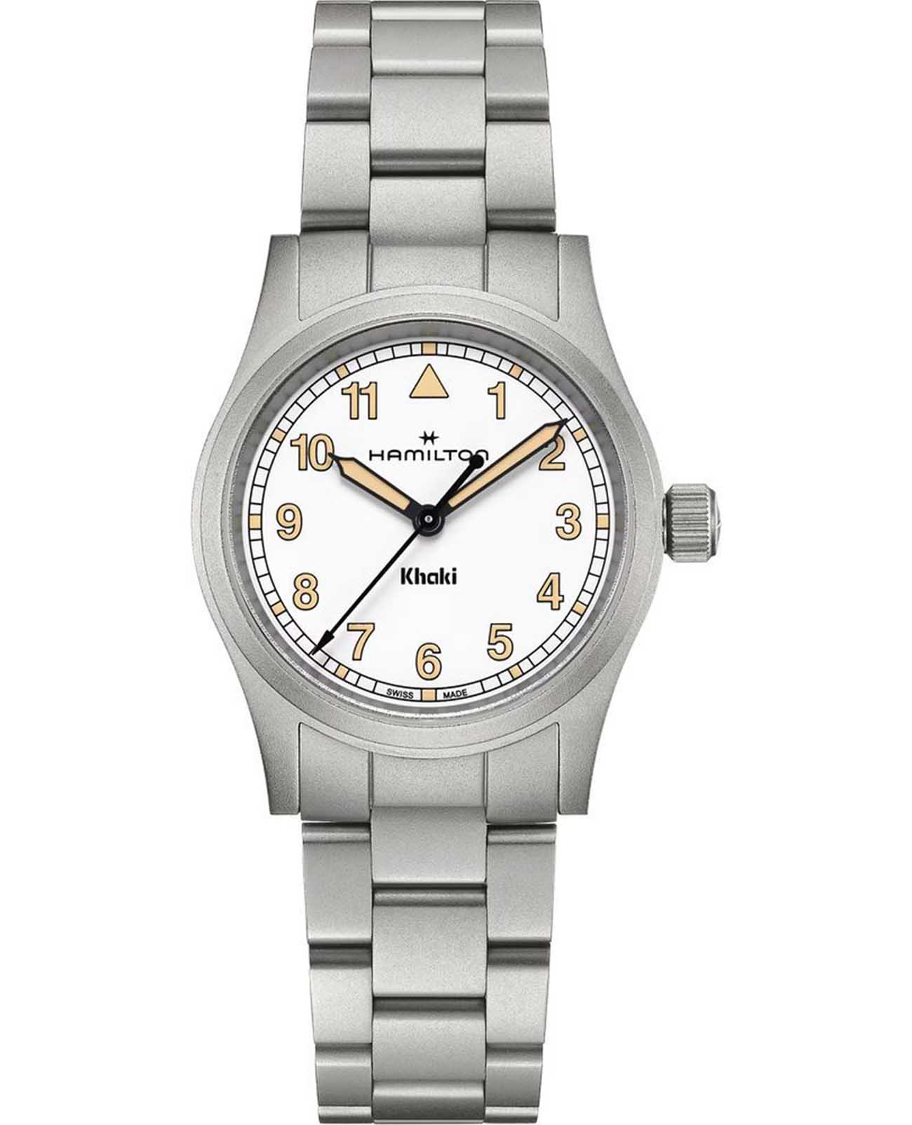 Hamilton Hamilton Khaki Field Quartz 33mm H69301110  H69301110 кварцевые мужские часы белый циферблат, браслет нержавеющая сталь — вид спереди