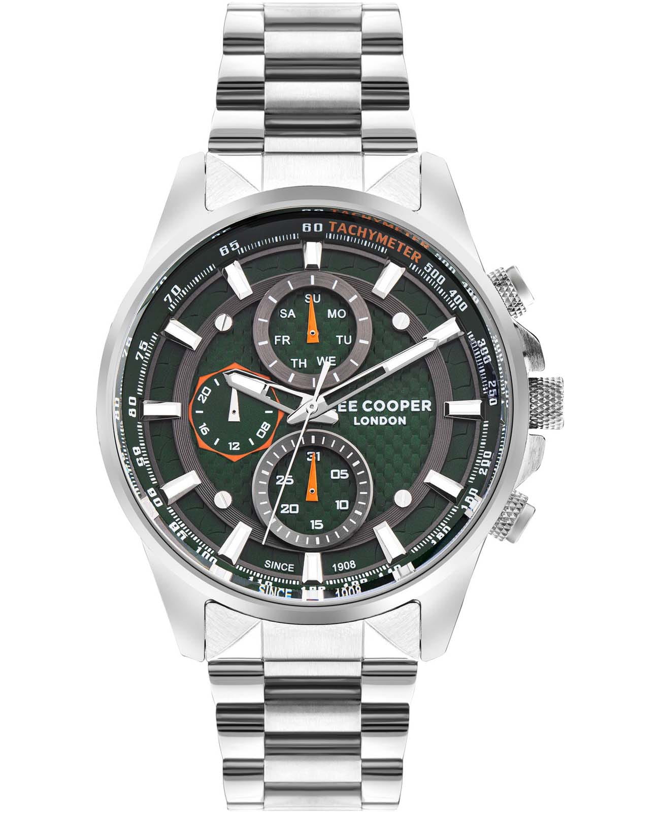 Lee Cooper Lee Cooper LC07852.370  LC07852.370 кварцевые мужские часы зеленый циферблат, браслет нержавеющая сталь — вид спереди