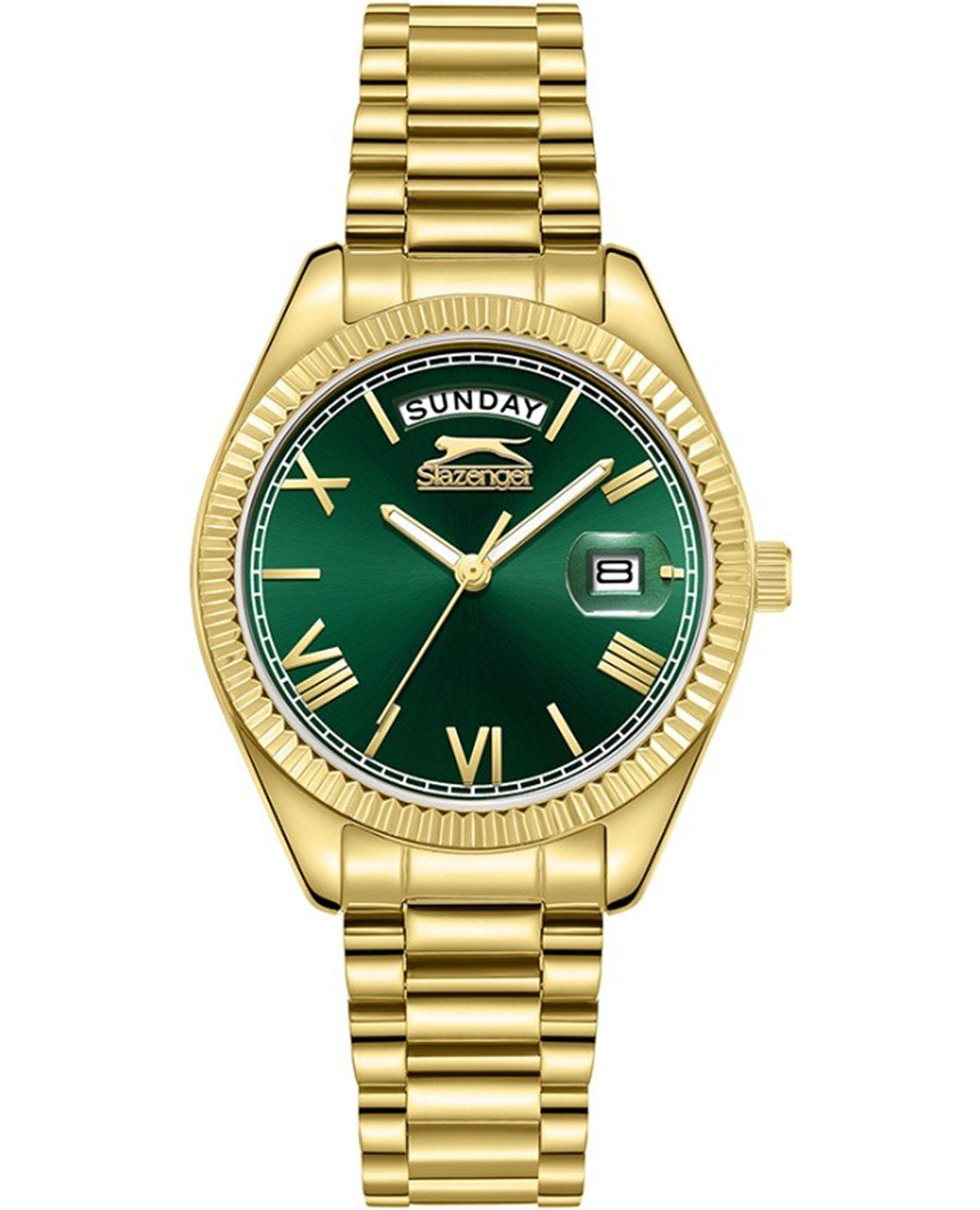 Slazenger Slazenger SL.09.2338.4.05  SL.09.2338.4.05 кварцевые женские часы зеленый циферблат, браслет суперметалл с ip покрытием — вид спереди