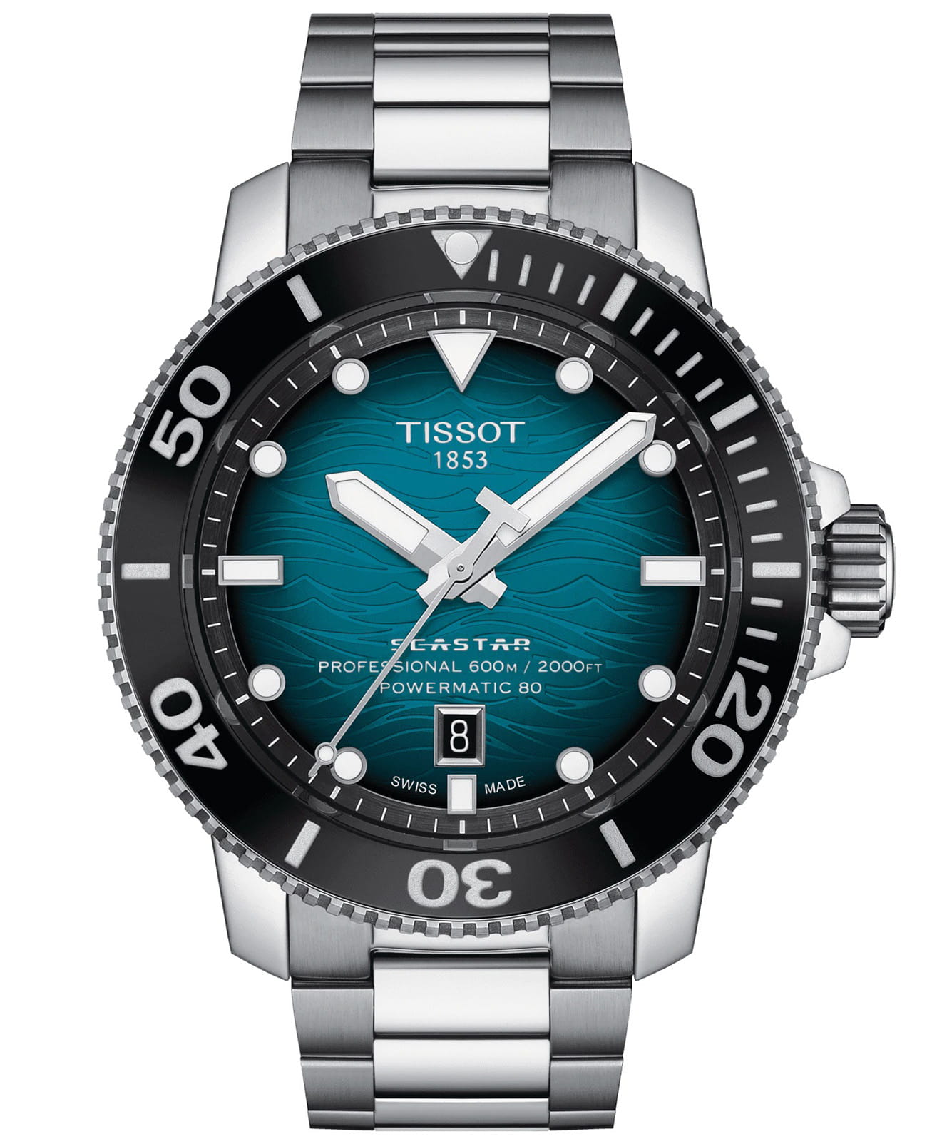 Tissot Tissot Seastar 2000 Professional Powermatic 80 T120.607.11.041.00 Seastar 2000 T1206071104100 механические мужские часы зеленый циферблат, браслет нержавеющая сталь — вид спереди