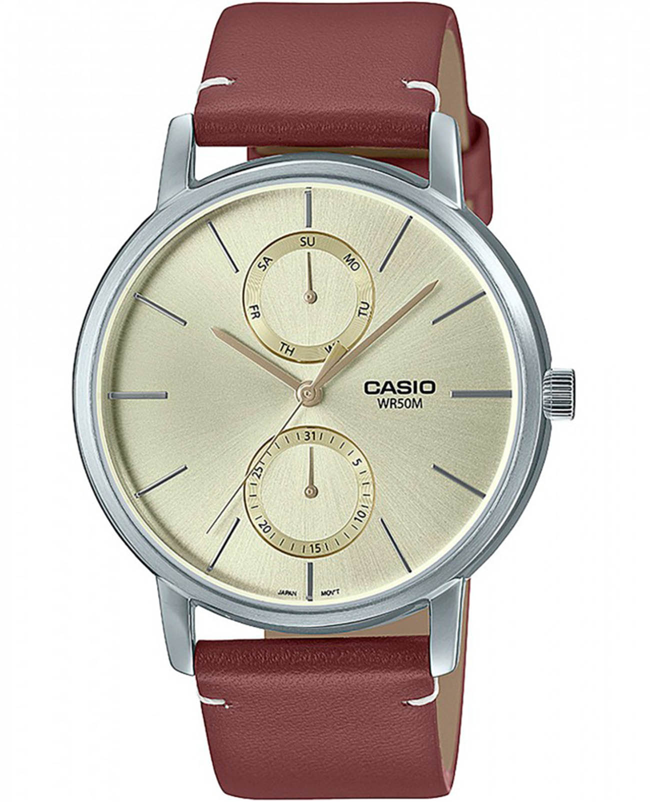 Casio Casio Collection MTP-B310L-9AVEF  MTP-B310L-9AVEF кварцевые мужские часы шампань циферблат, браслет кожаный — вид спереди