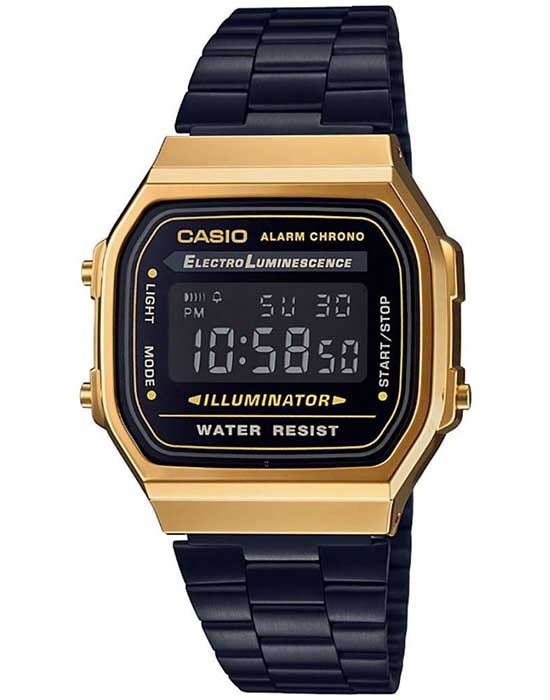 Casio Casio Collection A-168WEGB-1B  A-168WEGB-1B кварцевые мужские часы черный циферблат, браслет сталь с ip покрытием — вид спереди