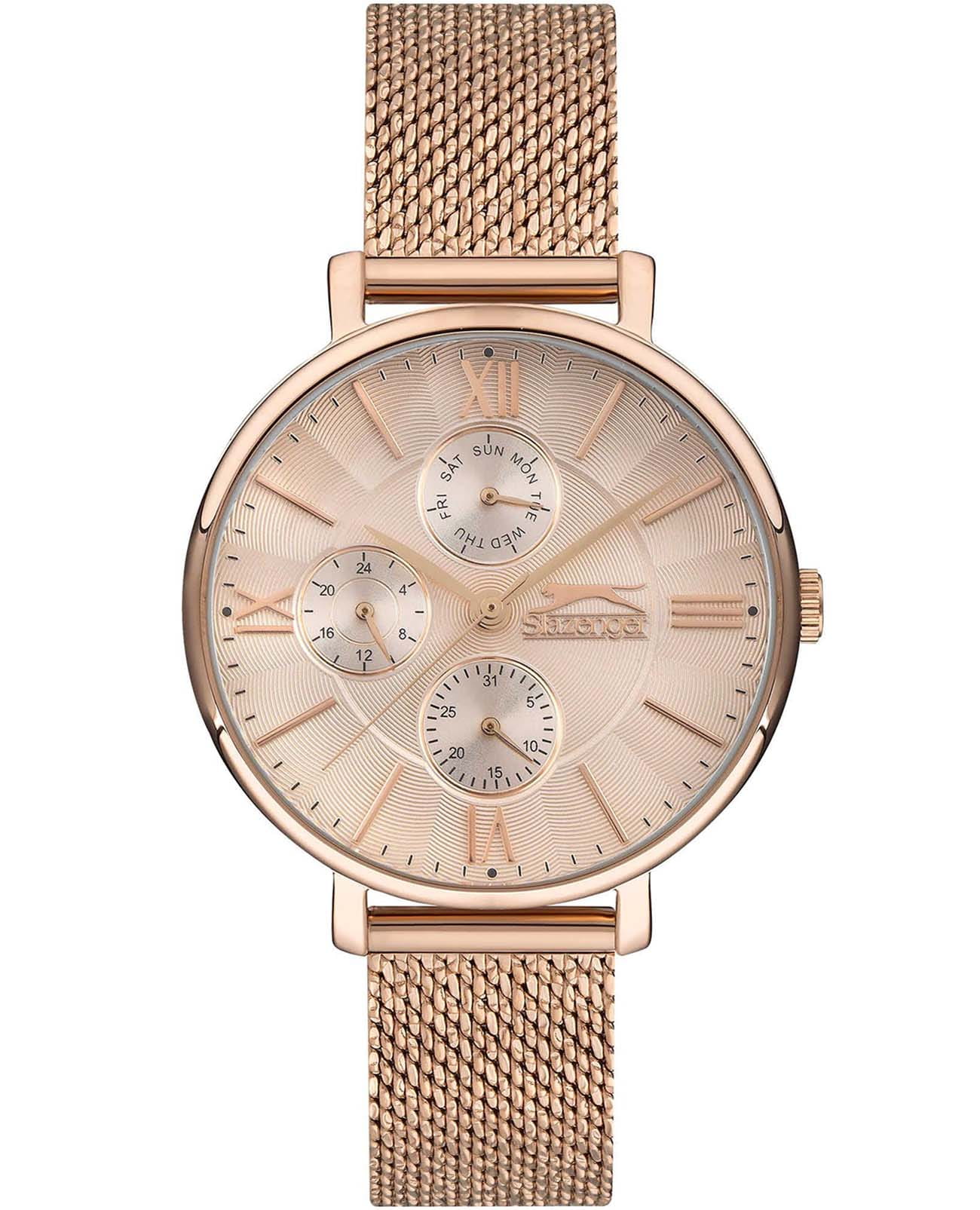 Slazenger Slazenger SL.09.6543.4.01  SL.09.6543.4.01 кварцевые женские часы золотой циферблат, браслет суперметалл с ip покрытием — вид спереди