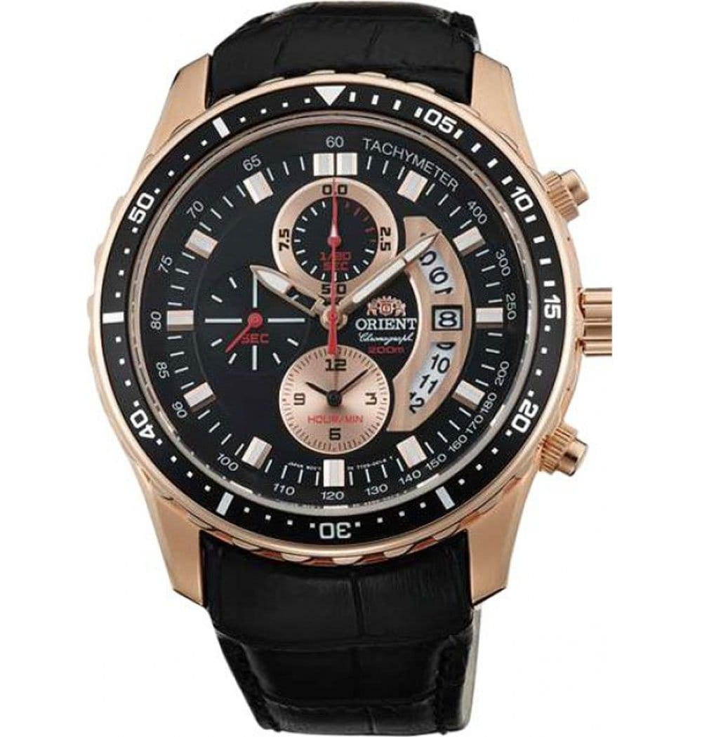 Orient Orient TT0Q005B (FTT0Q005B)  FTT0Q005B кварцевые мужские часы черный циферблат, браслет кожаный — вид спереди