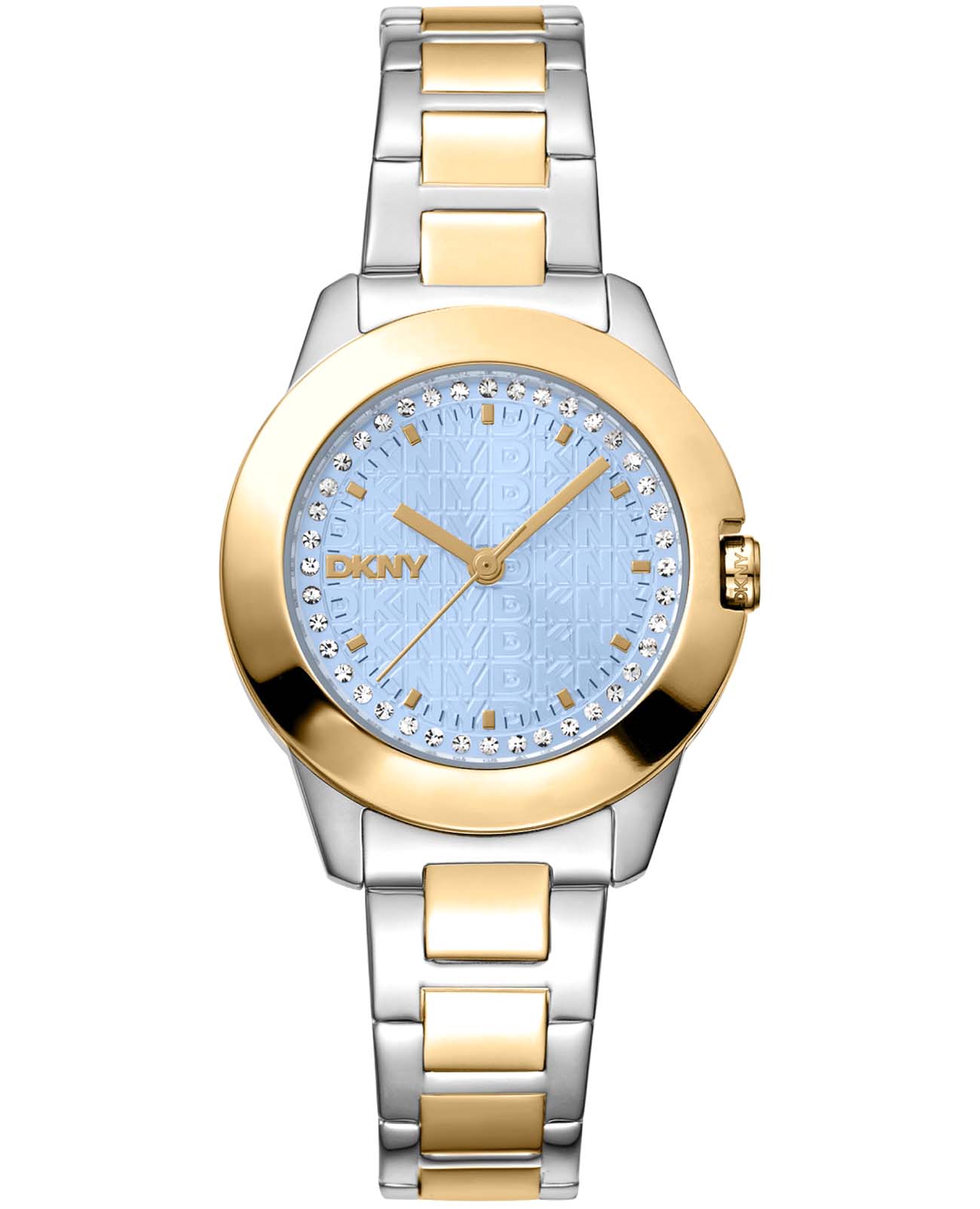 DKNY DKNY Park Ave Logo DK1L021M0085  DK1L021M0085 кварцевые женские часы голубой циферблат, браслет нержавеющая сталь с ip-покрытием — вид спереди
