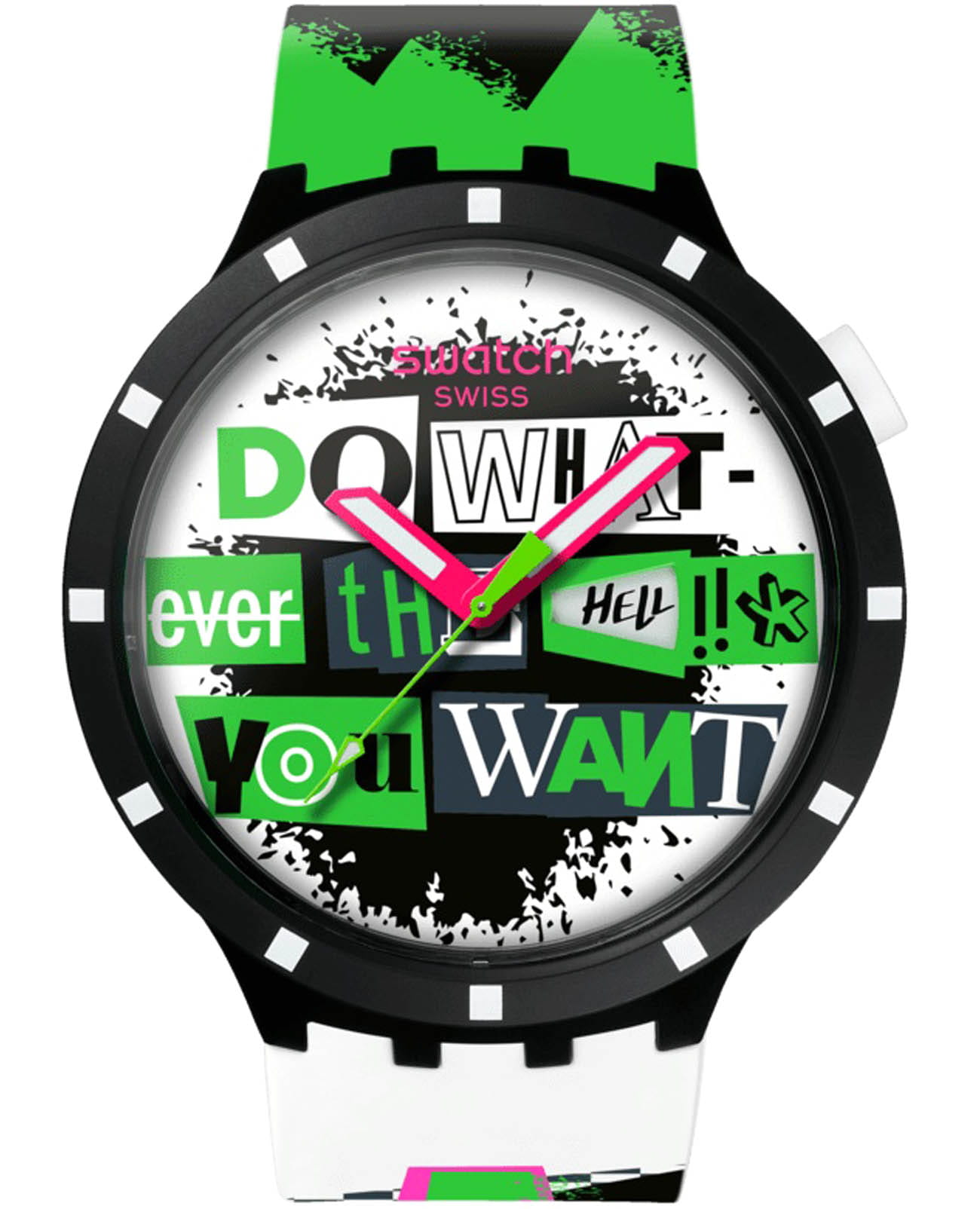 Swatch Swatch Lash Out SB03B701  SB03B701 кварцевые мужские часы цветной циферблат, браслет силикон — вид спереди
