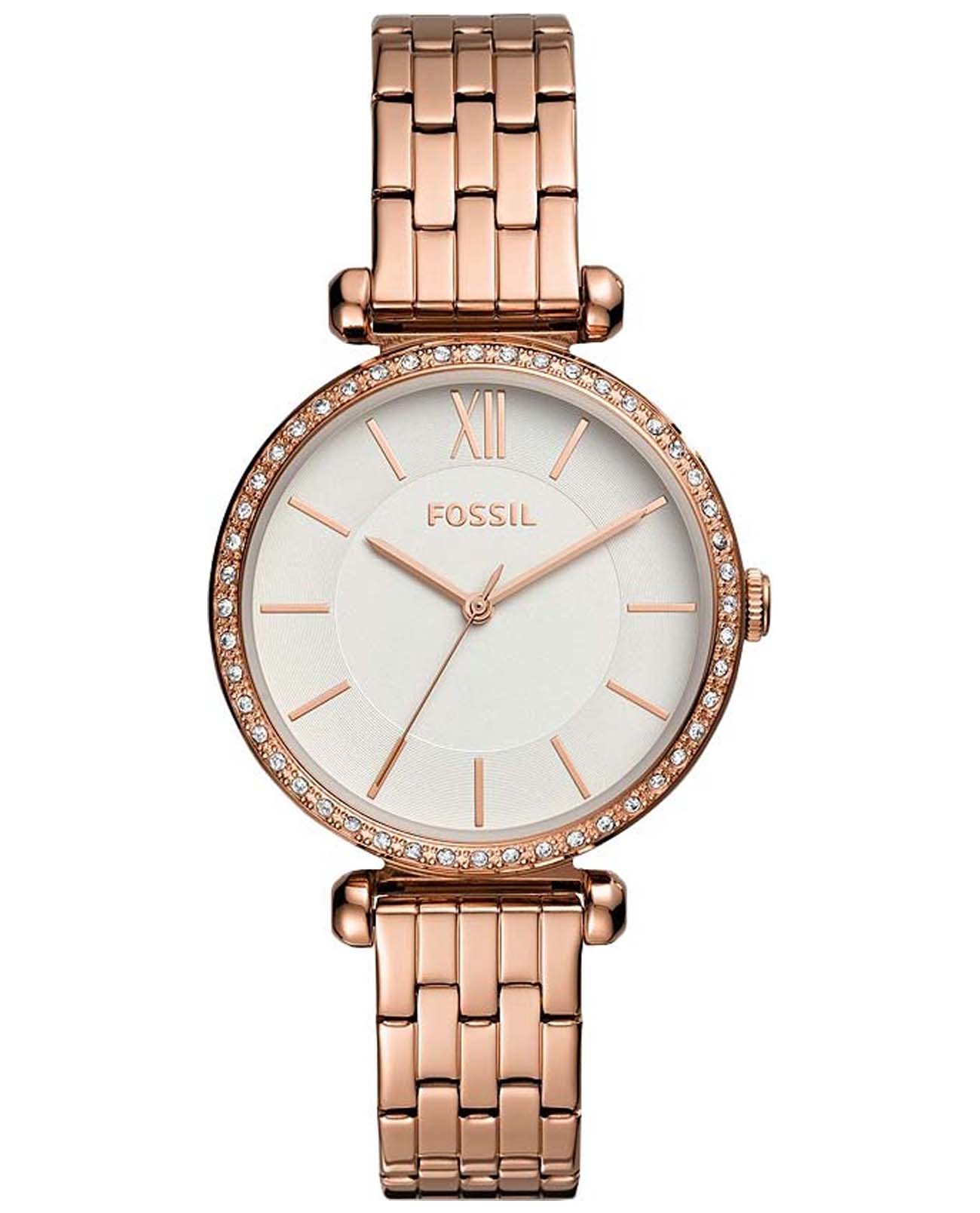 Fossil Fossil Carlie  BQ3497  BQ3497 кварцевые женские часы белый циферблат, браслет сталь с ip покрытием — вид спереди