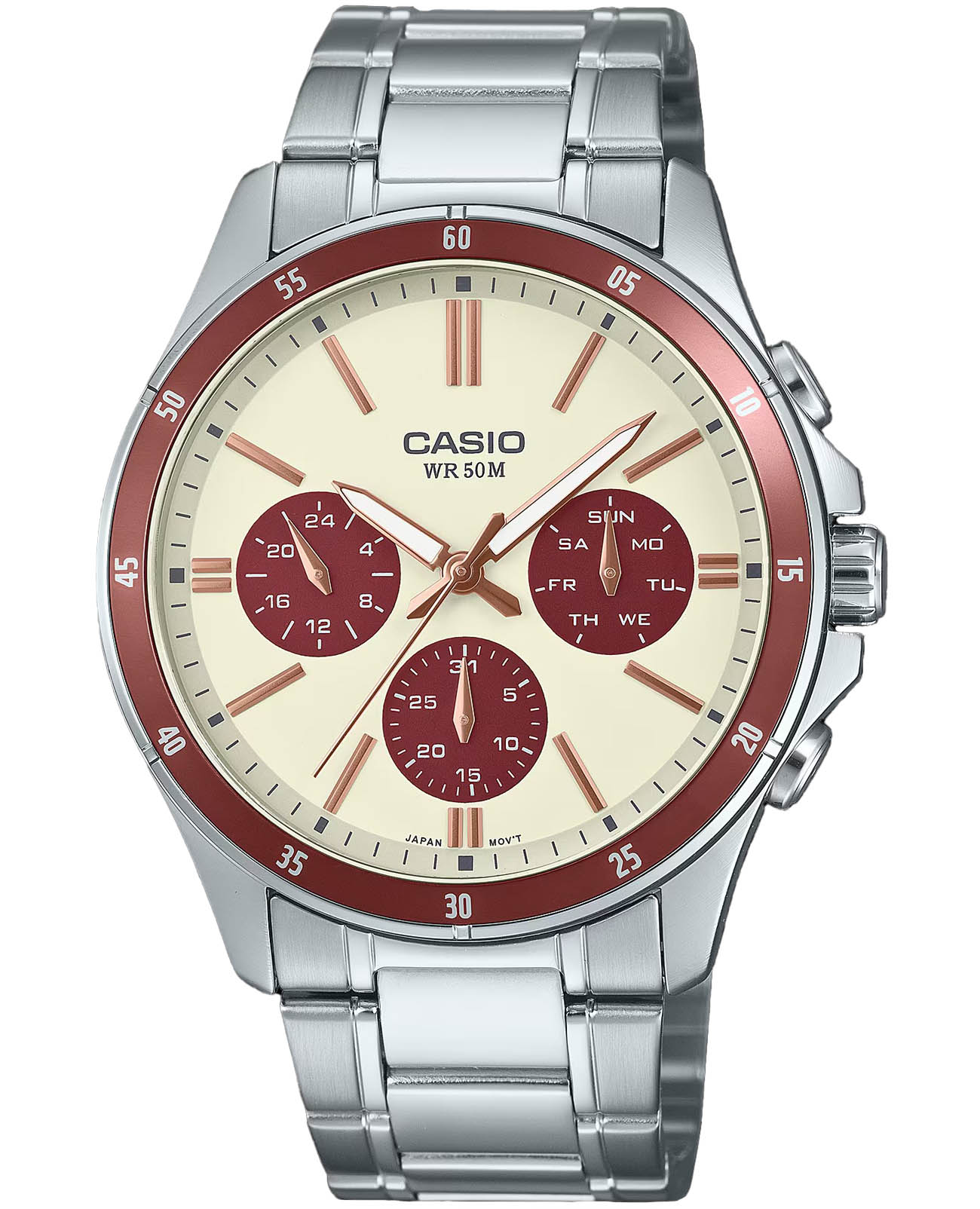 Casio Casio Collection MTP-1374D-5A2  MTP-1374D-5A2 кварцевые мужские часы бежевый циферблат, браслет нержавеющая сталь — вид спереди