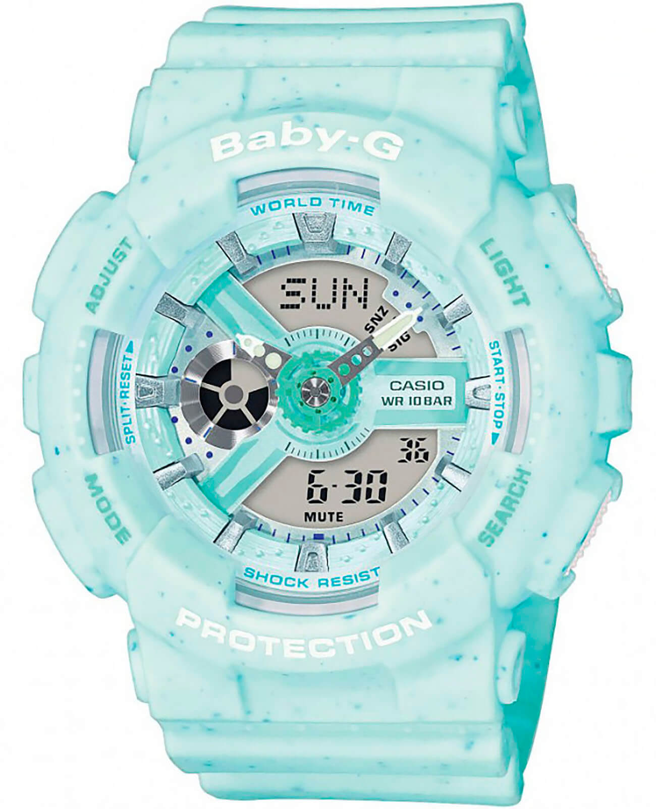Casio Casio Baby-G BA-110PI-2A  BA-110PI-2A кварцевые женские часы голубой циферблат, браслет пластик — вид спереди