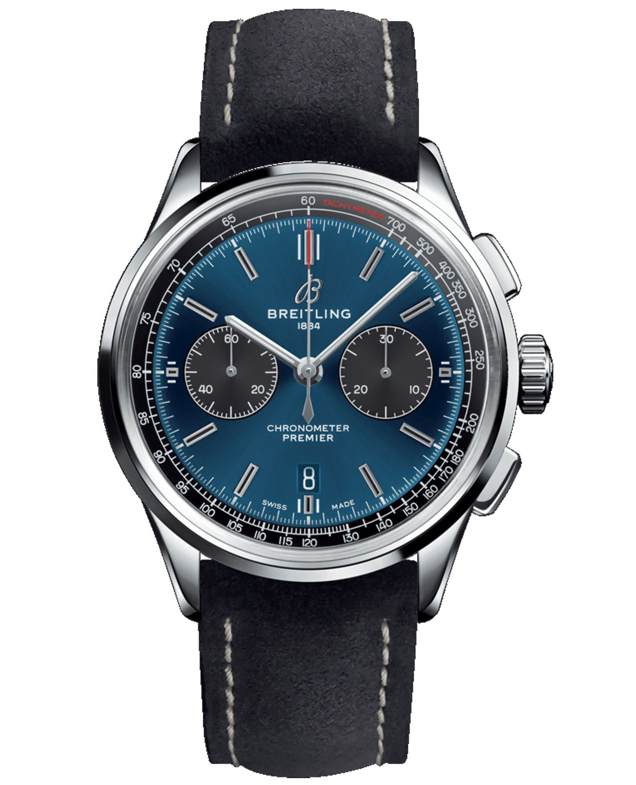 Breitling Breitling Premier B01 Chronograph 42 AB0118A61C1X2  AB0118A61C1X2 механические мужские часы синий циферблат, браслет кожаный — вид спереди