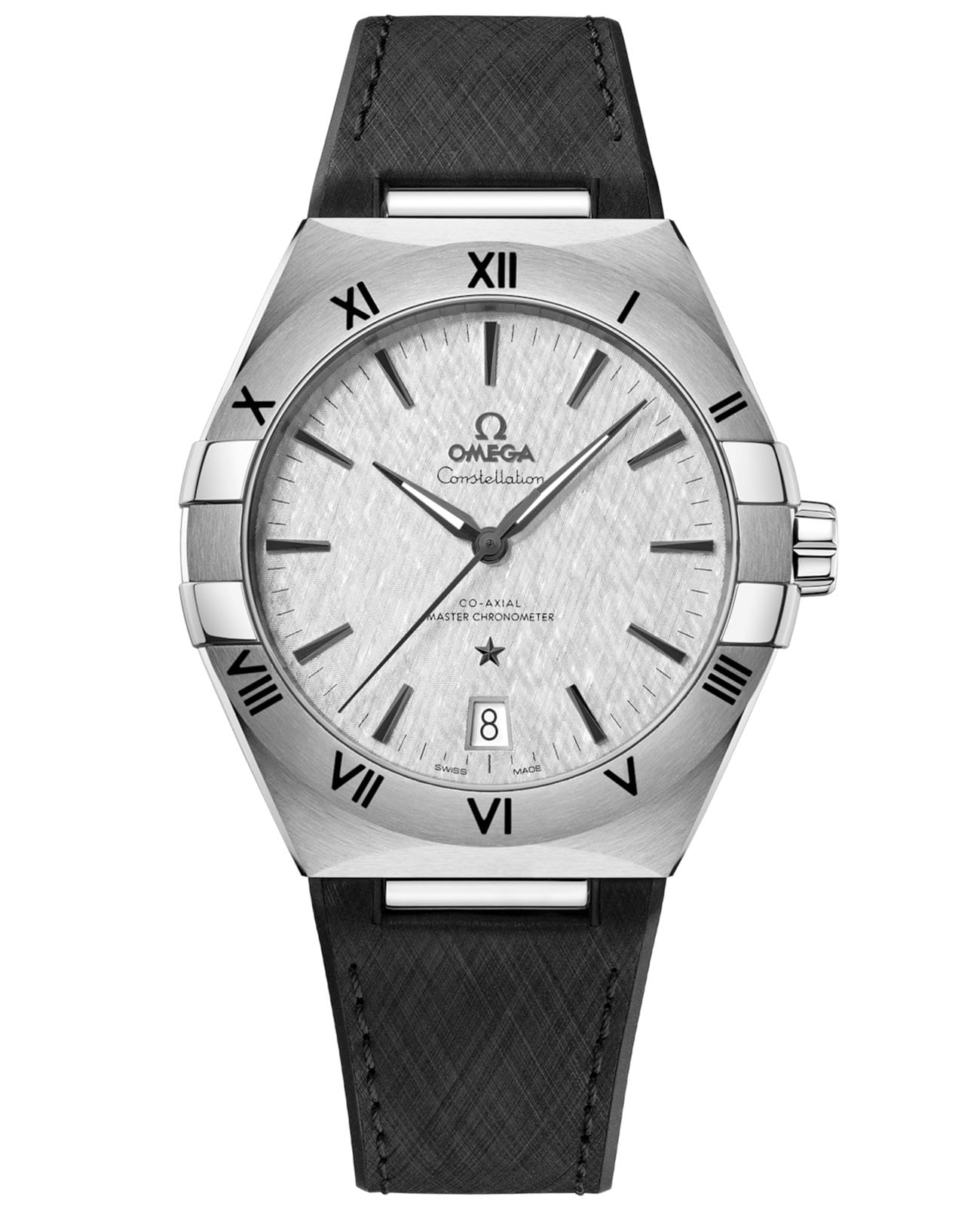 Omega Omega Constellation 131.12.41.21.06.001  13112412106001 механические мужские часы серый циферблат, браслет каучук — вид спереди