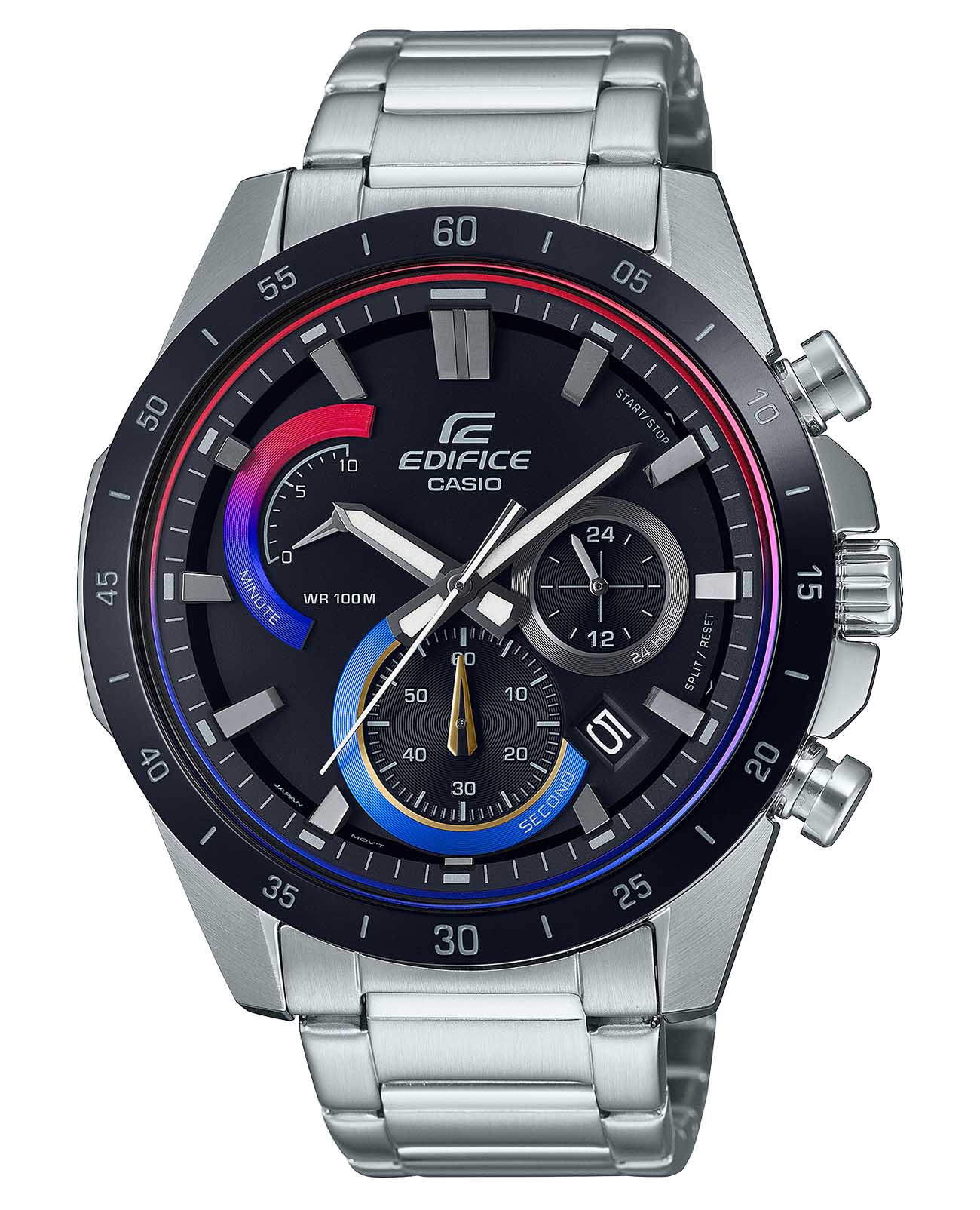 Casio Casio Edifice EFR-573HG-1A EFR EFR-573HG-1A кварцевые мужские часы черный циферблат, браслет нержавеющая сталь — вид спереди