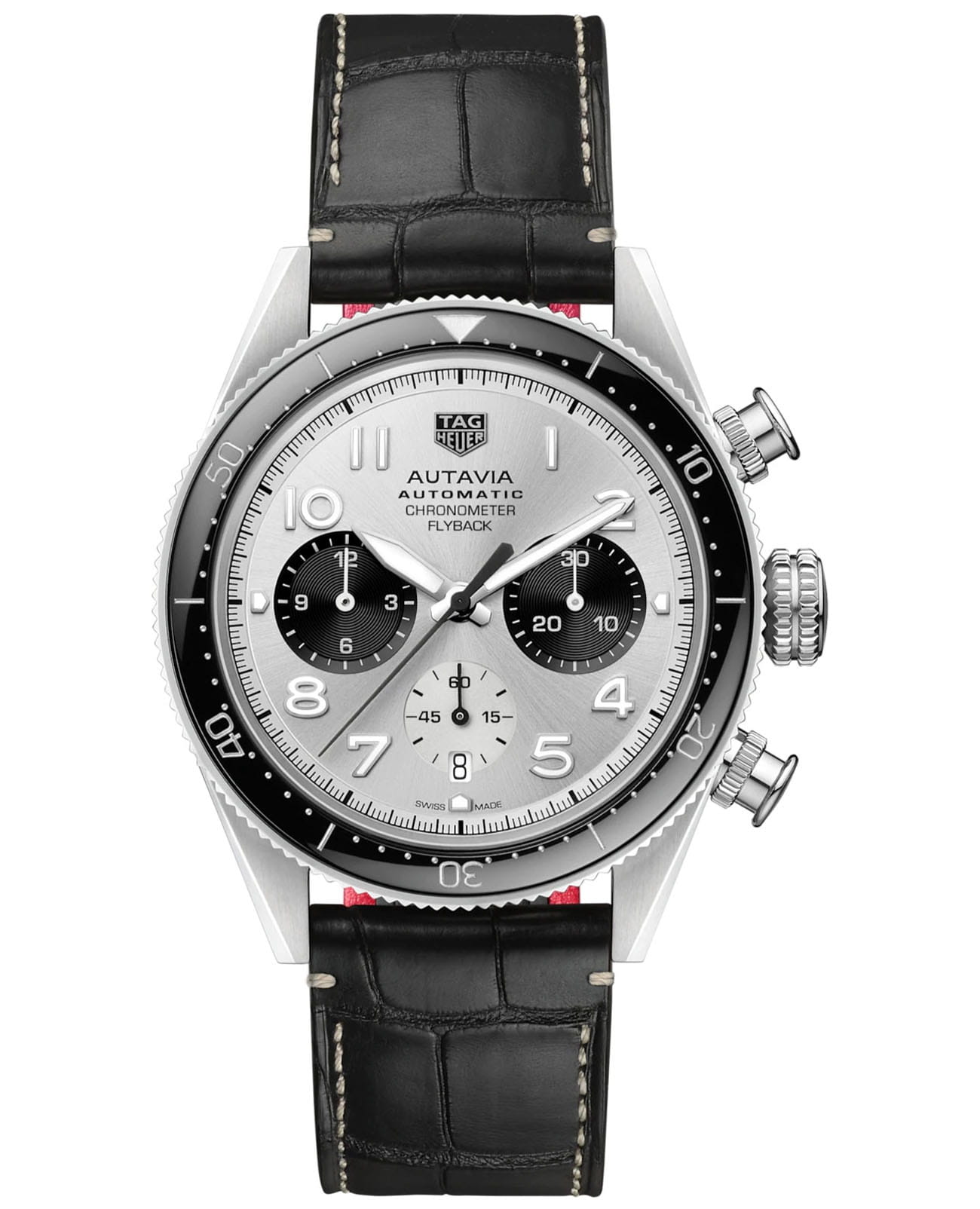 TAG Heuer TAG Heuer Autavia CBE511B.FC8279  CBE511B.FC8279 механические мужские часы серебристый циферблат, браслет кожаный — вид спереди