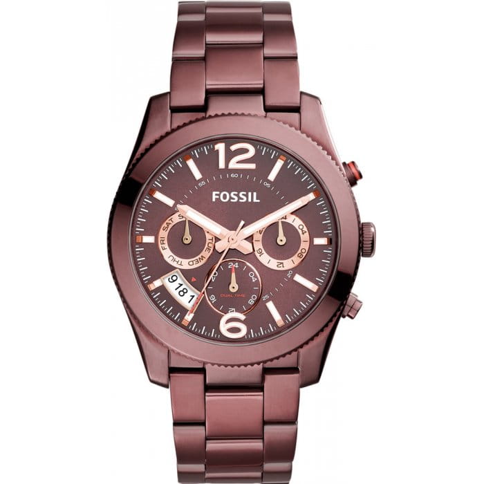 Fossil Fossil Georgia ES4110  ES4110 кварцевые женские часы коричневый циферблат, браслет нержавеющая сталь с pvd-покрытием — вид спереди