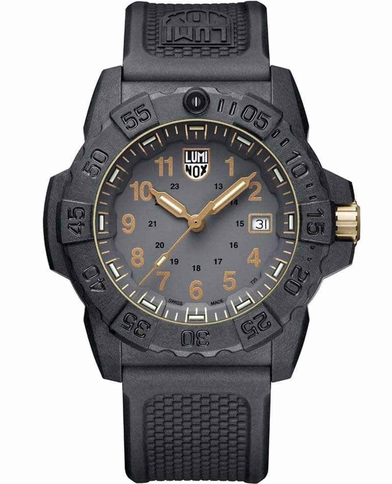 Luminox Luminox Navy SEAL 3500 XS.3508.GOLD  XS.3508.GOLD кварцевые мужские часы серый циферблат, браслет резина — вид спереди
