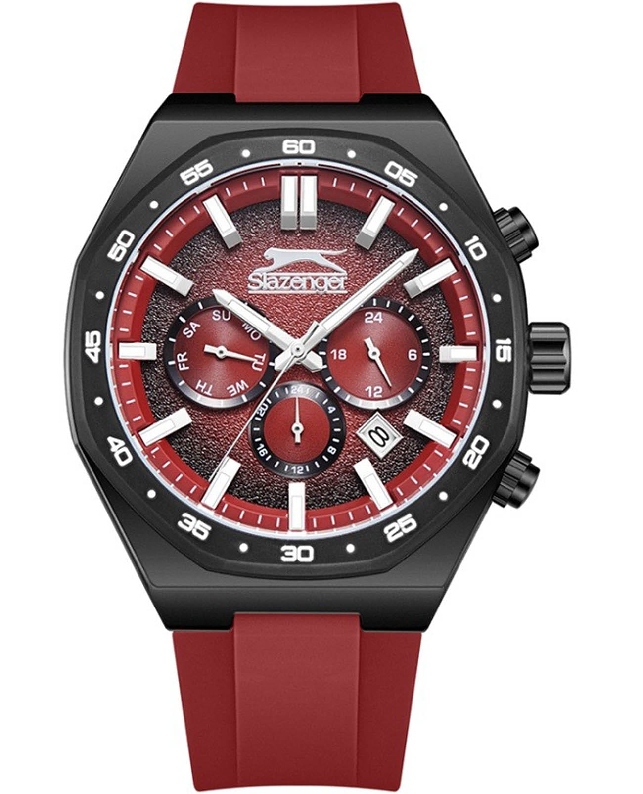 Slazenger Slazenger SL.09.2341.2.02  SL.09.2341.2.02 кварцевые мужские часы бордовый циферблат, браслет силикон — вид спереди