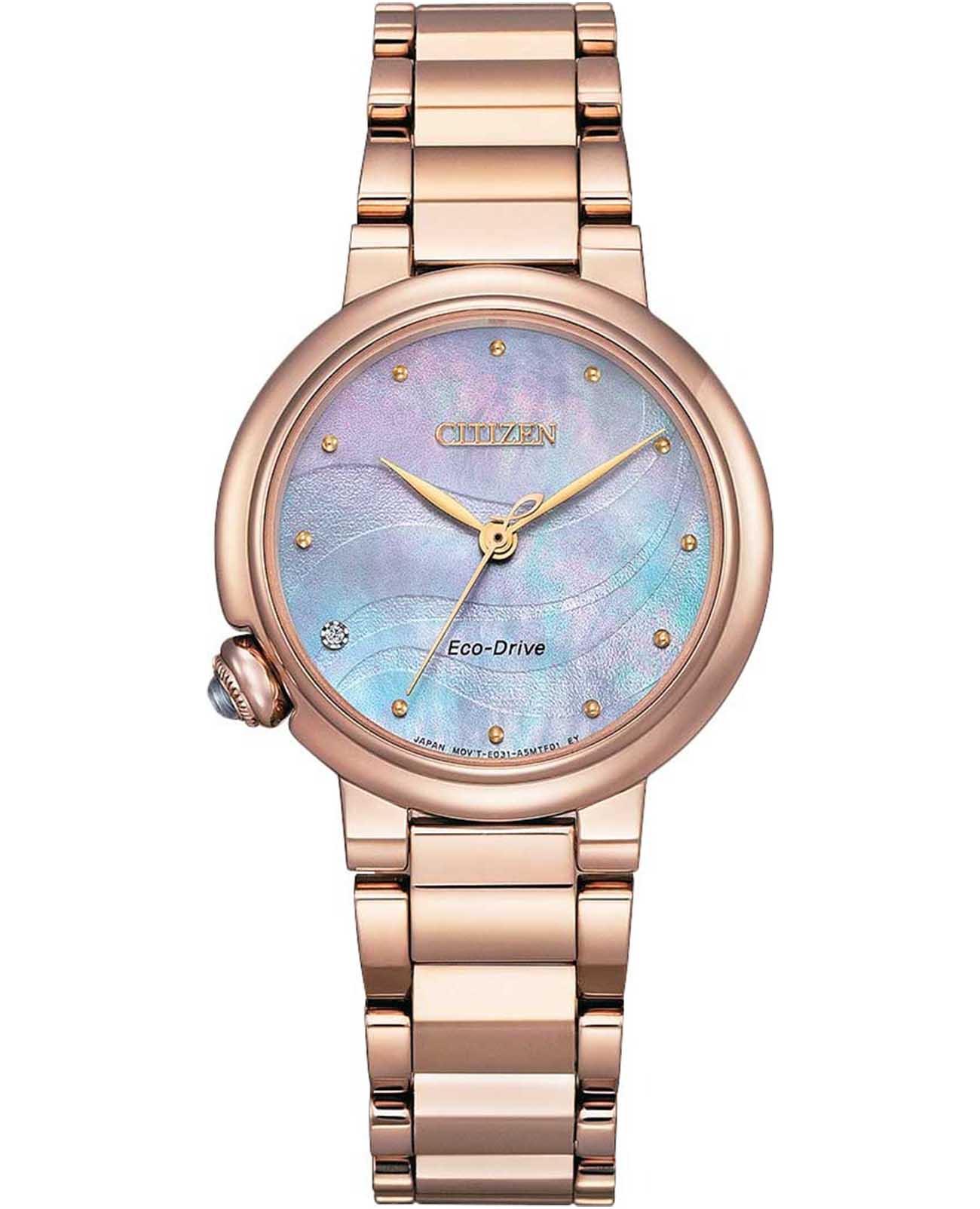 Citizen Citizen Citizen L EM0917-81Y  EM0917-81Y кварцевые женские часы перламутровый циферблат, браслет нержавеющая сталь с ip-покрытием — вид спереди