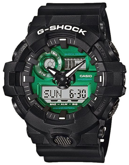 Casio Casio G-Shock GA-700MG-1A GA-700 GA-700MG-1AER электронные мужские часы зеленый циферблат, браслет полимер — вид спереди
