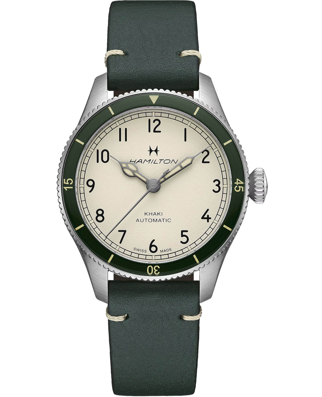 Hamilton Hamilton Khaki Aviation Pilot Pioneer Auto 38mm H76255810  H76255810 механические мужские часы бежевый циферблат, браслет кожаный — вид спереди