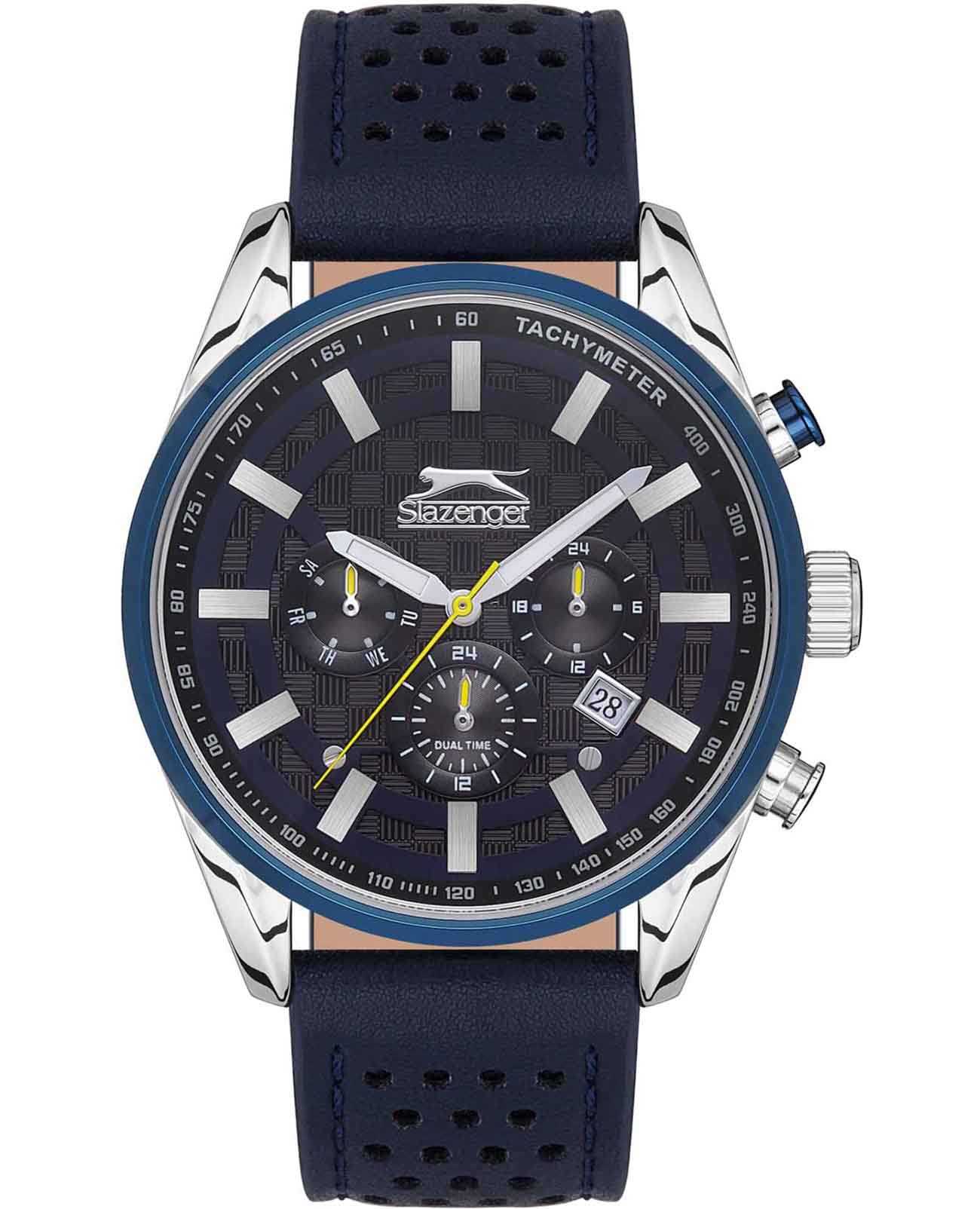 Slazenger Slazenger SL.09.2096.2.02  SL.09.2096.2.02 кварцевые мужские часы синий циферблат, браслет кожаный — вид спереди