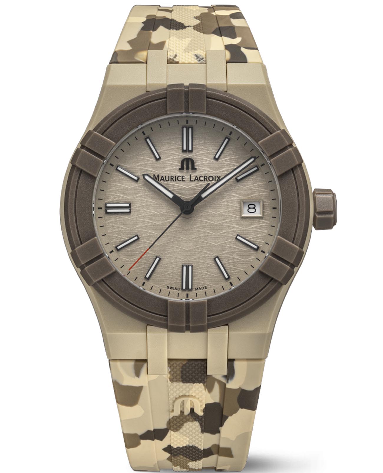 Maurice Lacroix Maurice Lacroix Aikon Tide AI2008-IJJIZ-000-0  AI2008-IJJIZ-000-0 кварцевые мужские часы бежевый циферблат, браслет пластик — вид спереди