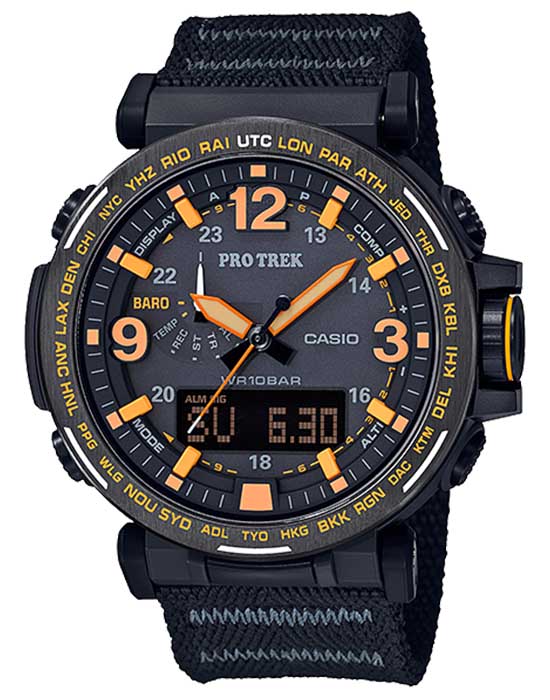 Casio Casio Pro Trek PRG-600YB-1 PRG PRG-600YB-1 кварцевые мужские часы серый циферблат, браслет тканевый — вид спереди