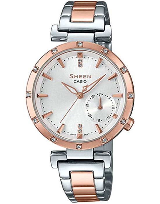 Casio Casio Sheen SHE-4051SPG-7A  SHE-4051SPG-7A кварцевые женские часы шампань циферблат, браслет сталь с ip покрытием — вид спереди