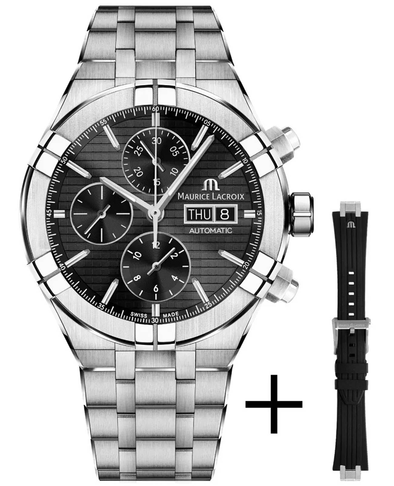 Maurice Lacroix Maurice Lacroix Aikon Automatic Chronograph AI6038-SS00F-330-A  AI6038-SS00F-330-A механические мужские часы черный циферблат, браслет нержавеющая сталь — вид спереди