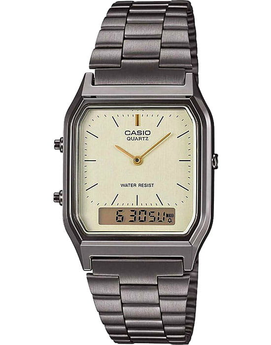 Casio Casio Collection AQ-230EGG-9A  AQ-230EGG-9A кварцевые мужские часы бежевый циферблат, браслет сталь с ip покрытием — вид спереди