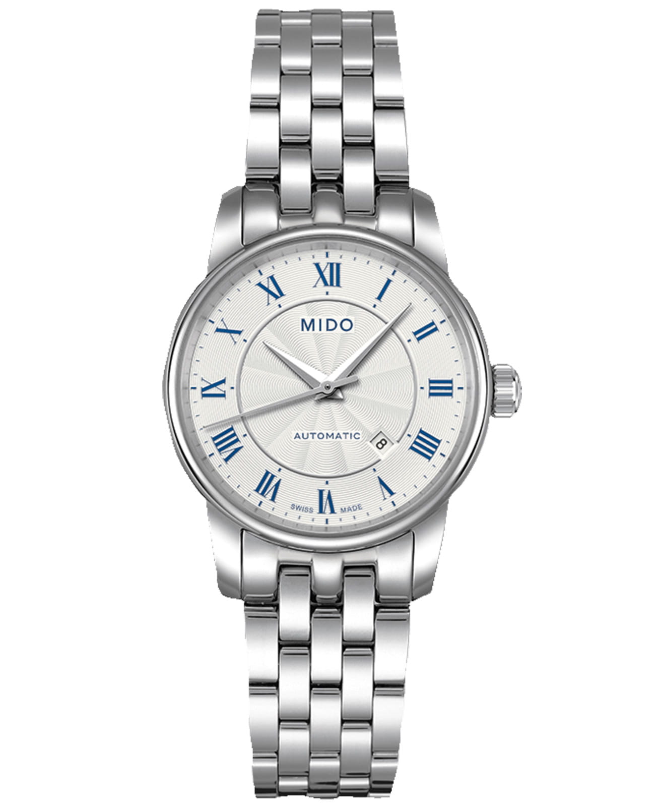 Mido Mido Baroncelli Lady M7600.4.21.1  M76004211 механические женские часы серебристый циферблат, браслет нержавеющая сталь — вид спереди