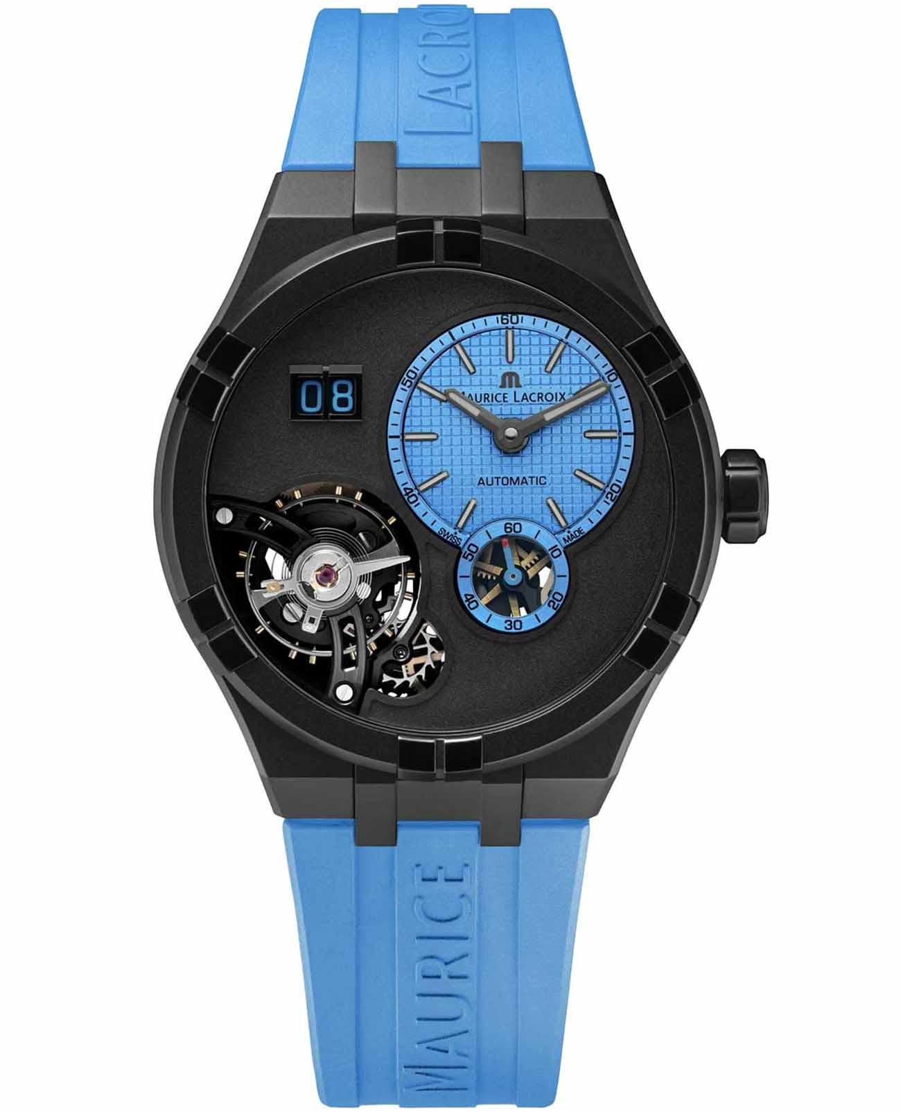 Maurice Lacroix Maurice Lacroix Aikon Master Grand Date AI6118-DLB0J-430-H  AI6118-DLB0J-430-H механические мужские часы  циферблат, браслет каучук — вид спереди