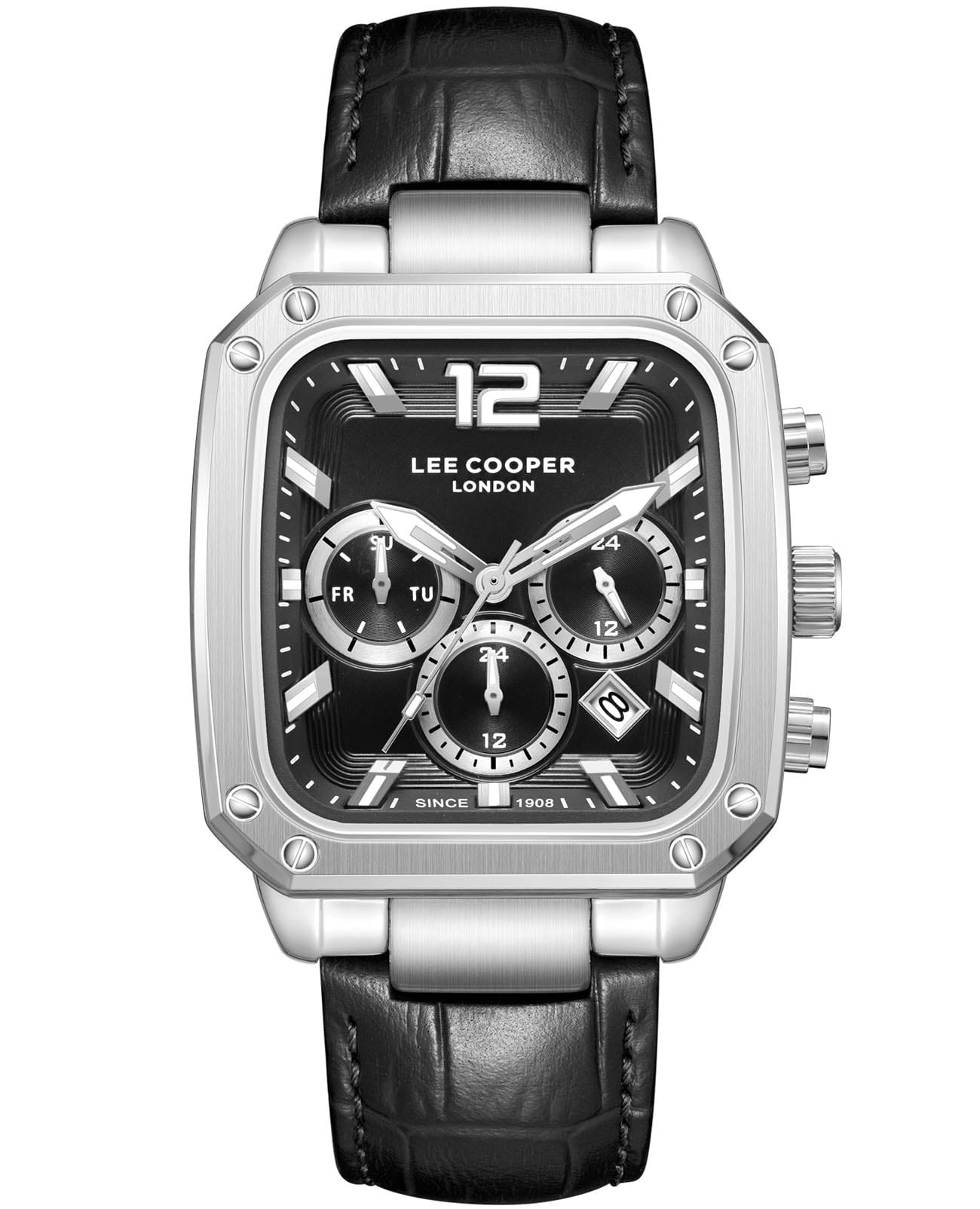 Lee Cooper Lee Cooper LC08184.351  LC08184.351 кварцевые мужские часы черный циферблат, браслет кожаный — вид спереди