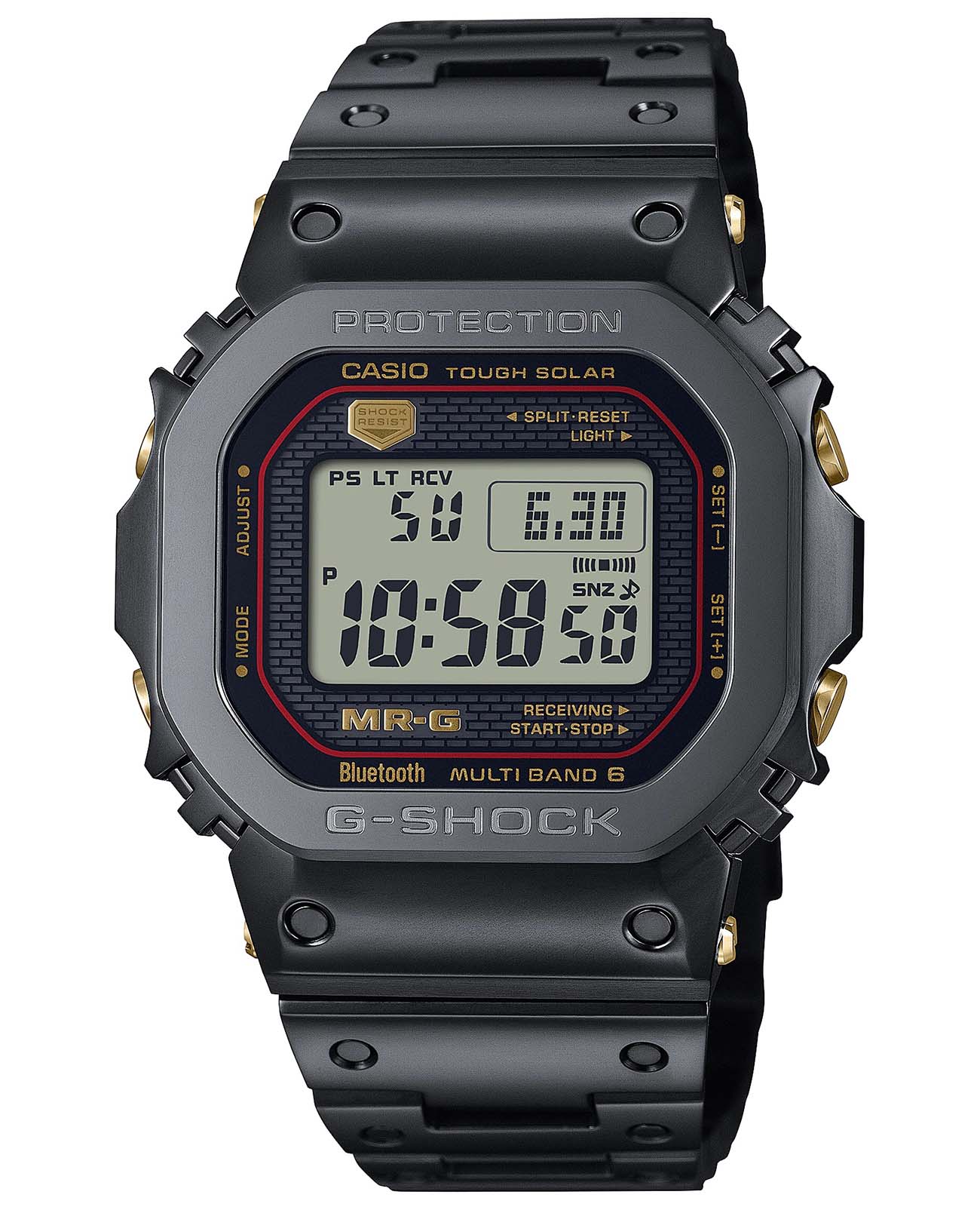Casio Casio G-Shock MRG-B5000B-1DR (MRG-B5000B-1) MRG MRG-B5000B-1DR электронные мужские часы серый циферблат, браслет титановый — вид спереди