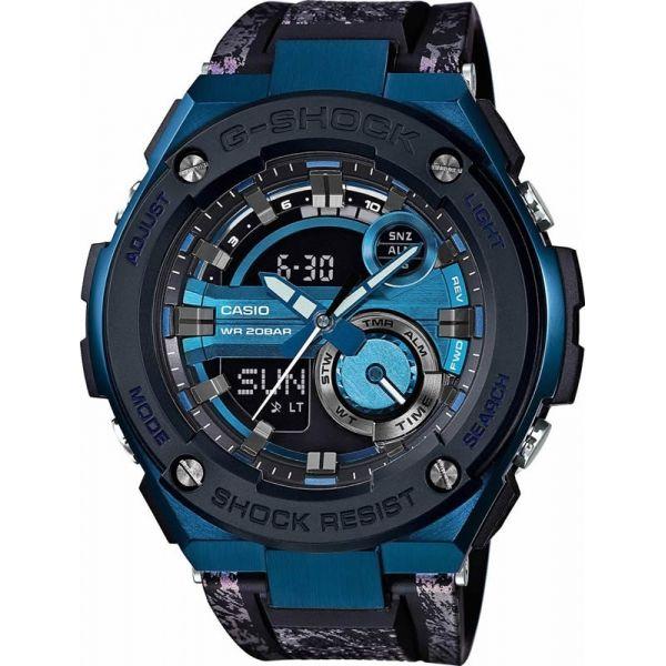 Casio Casio G-Shock GST-200CP-2A GST G-Steel GST-200CP-2A электронные мужские часы синий циферблат, браслет карбон + полимер — вид спереди