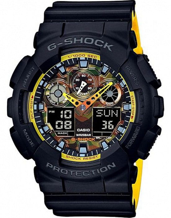 Casio Casio G-Shock GA-100BY-1A GA-100 GA-100BY-1A электронные мужские часы черный циферблат, браслет пластик — вид спереди