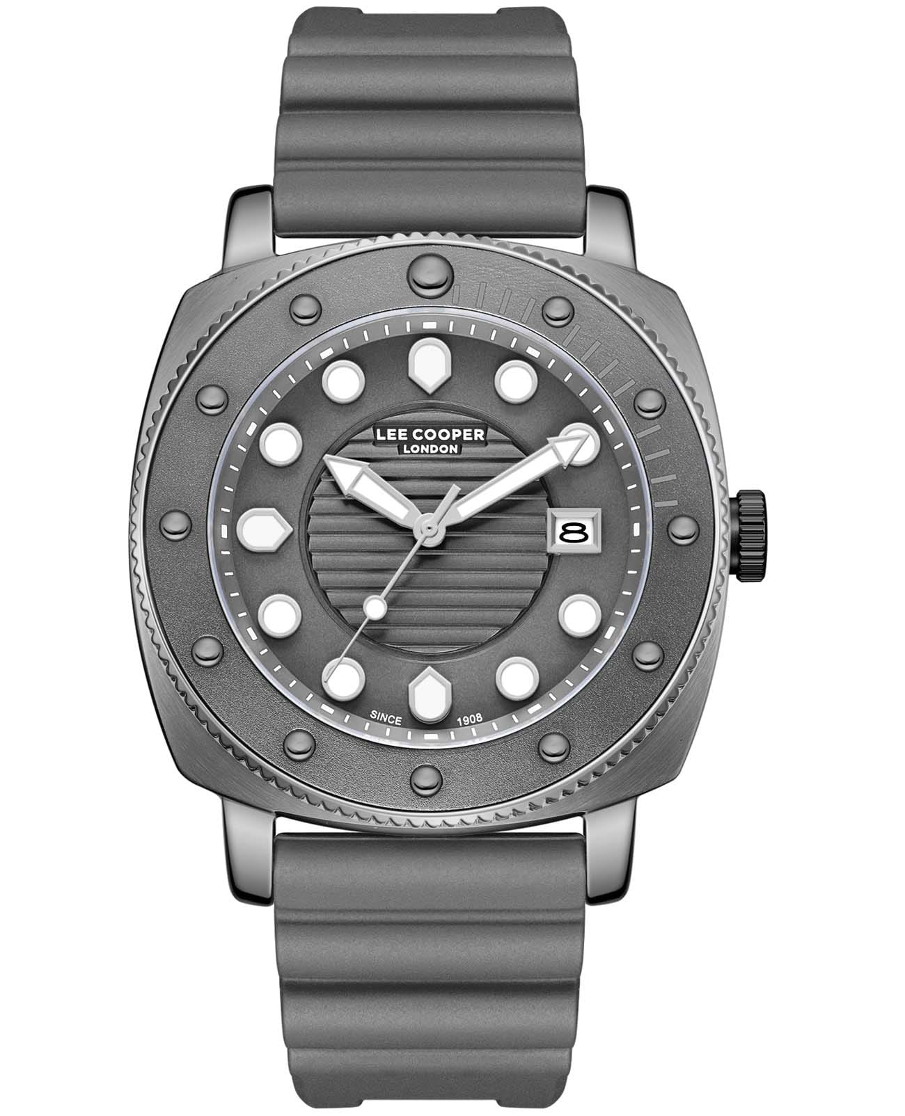 Lee Cooper Lee Cooper LC08193.066  LC08193.066 кварцевые мужские часы серый циферблат, браслет каучук — вид спереди