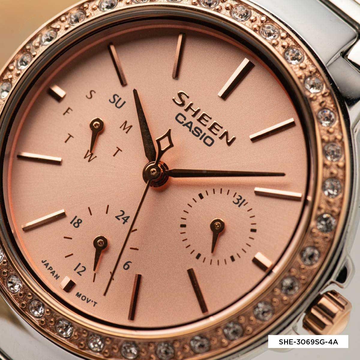 Casio Casio Sheen SHE-3069SG-4AUDF женские часы розовый циферблат на запястье