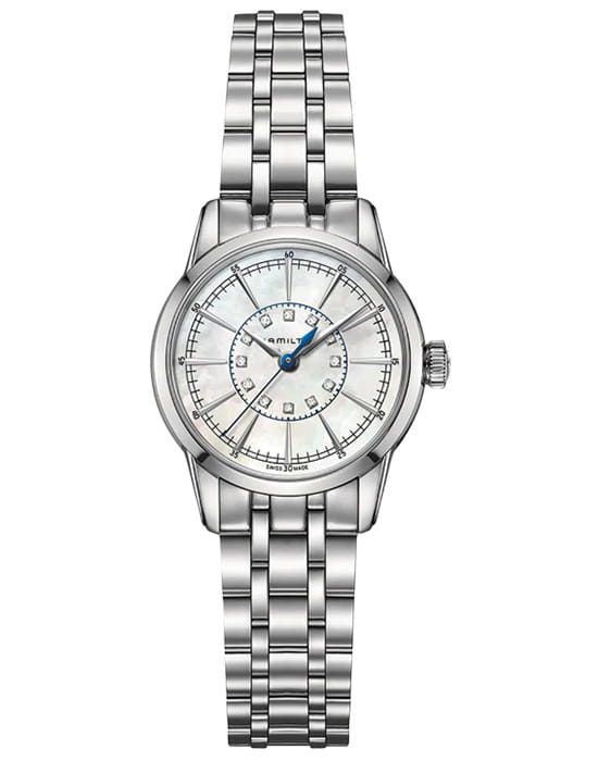 Hamilton Hamilton American Classic RailRoad Lady Quartz H40311191  H40311191 кварцевые женские часы белый циферблат, браслет нержавеющая сталь — вид спереди