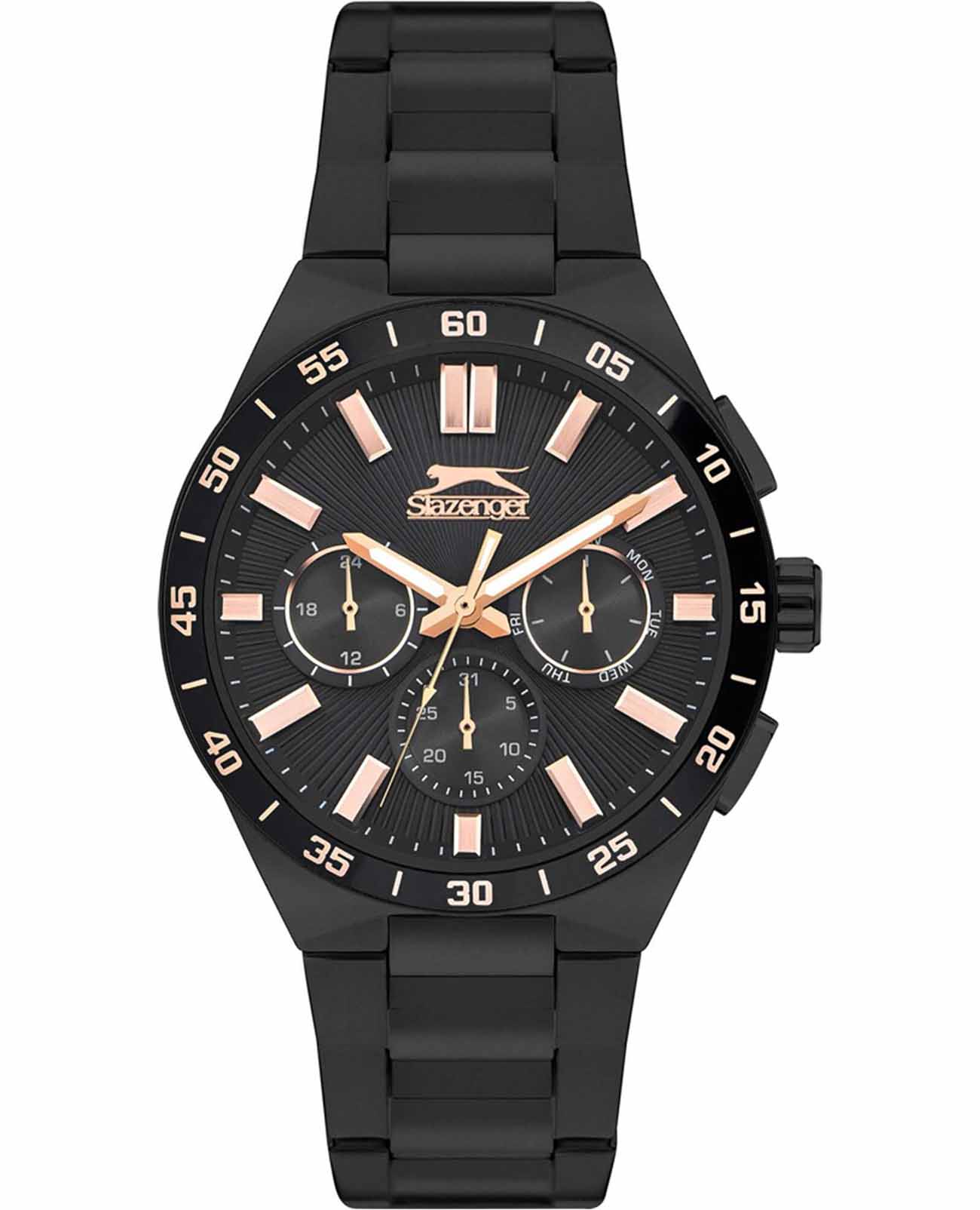 Slazenger Slazenger SL.09.2285.2.05  SL.09.2285.2.05 кварцевые мужские часы черный циферблат, браслет суперметалл с ip покрытием — вид спереди