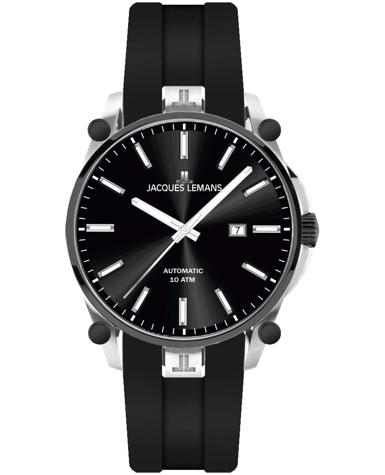 Jacques Lemans Jacques Lemans Derby 1-2203G  1-2203G механические мужские часы черный циферблат, браслет силикон — вид спереди