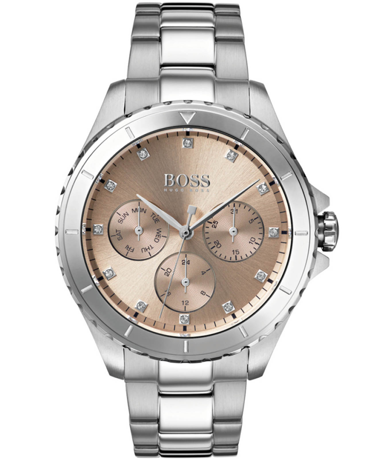 Hugo Boss Hugo Boss Premiere HB1502444  HB1502444 кварцевые женские часы розовый циферблат, браслет нержавеющая сталь — вид спереди
