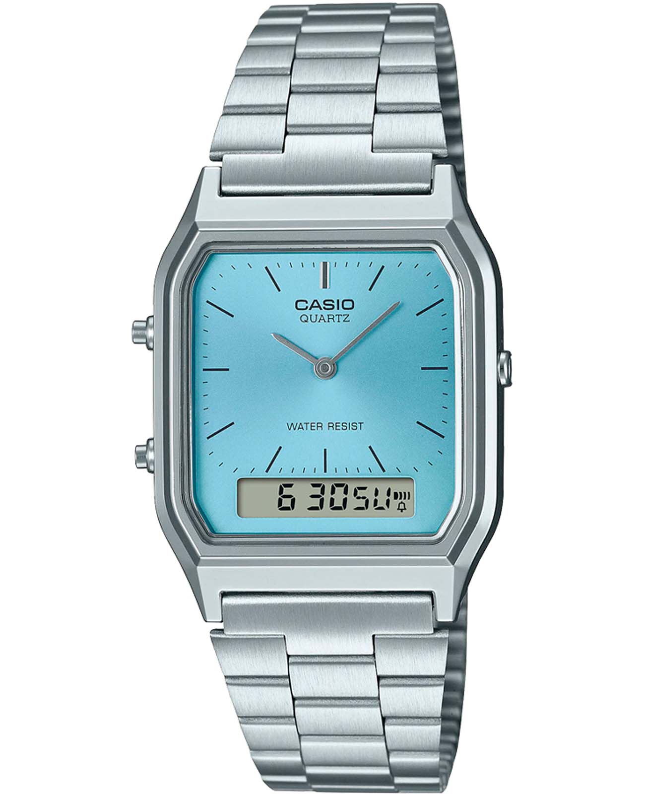 Casio Casio Collection AQ-230A-2A1M  AQ-230A-2A1M кварцевые мужские часы голубой циферблат, браслет нержавеющая сталь — вид спереди