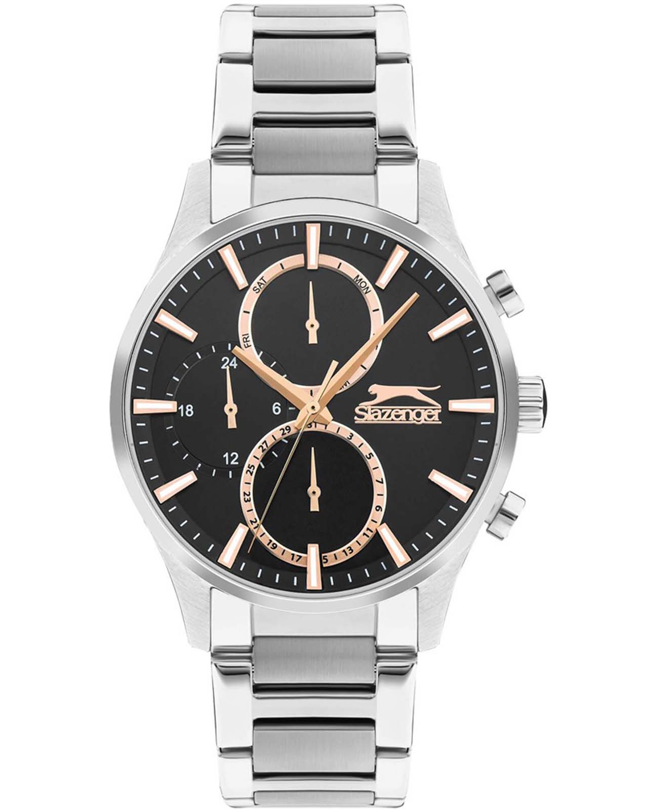 Slazenger Slazenger SL.09.2283.2.02  SL.09.2283.2.02 кварцевые мужские часы черный циферблат, браслет суперметалл — вид спереди